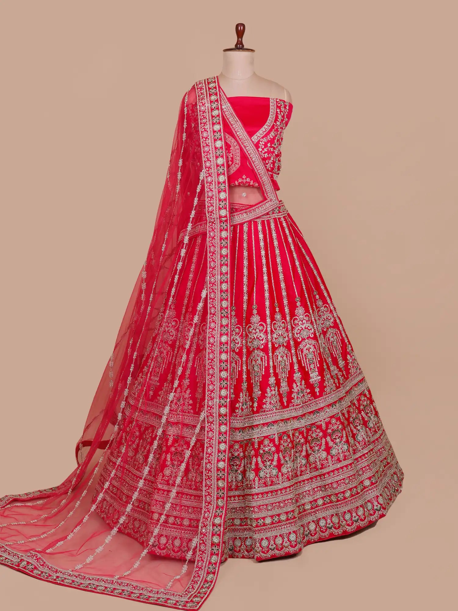 Get Rani Pink Silk Unstitched Bridal Lehenga Online With Signature Diamond Embroidery