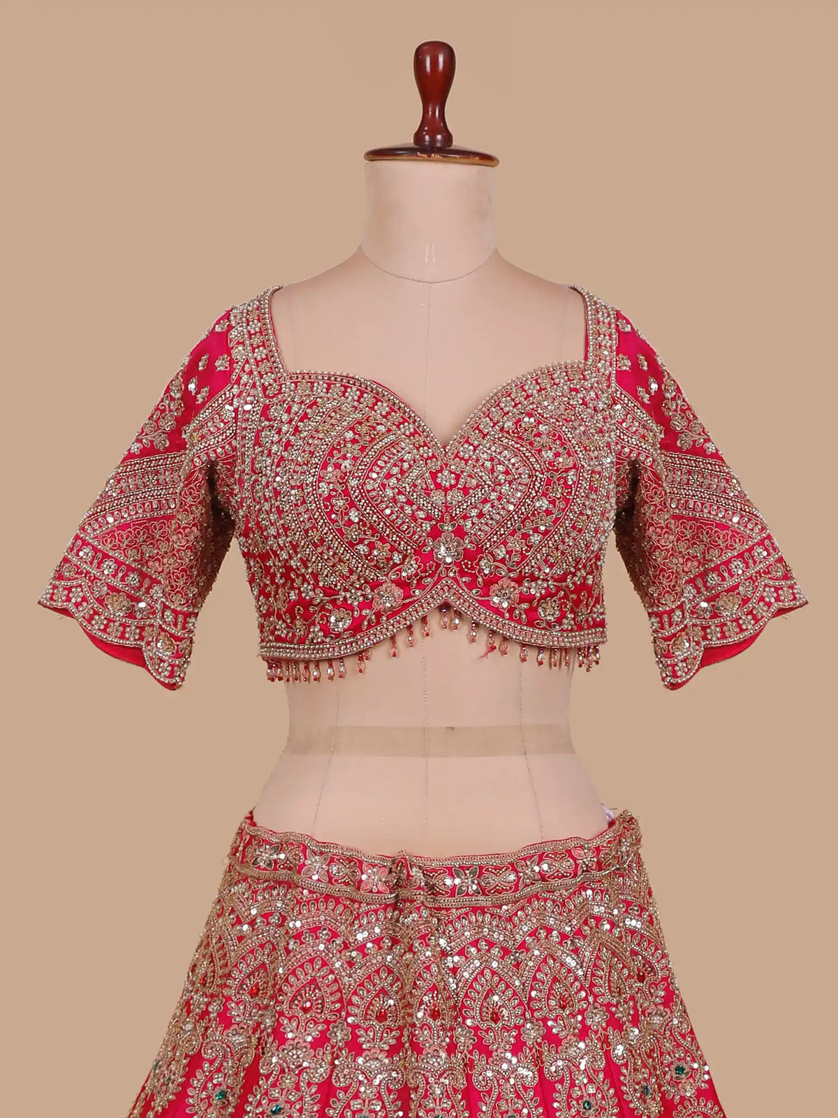 Luxurious Rani Wedding Silk Lehenga with Scalloped Stone Borders
