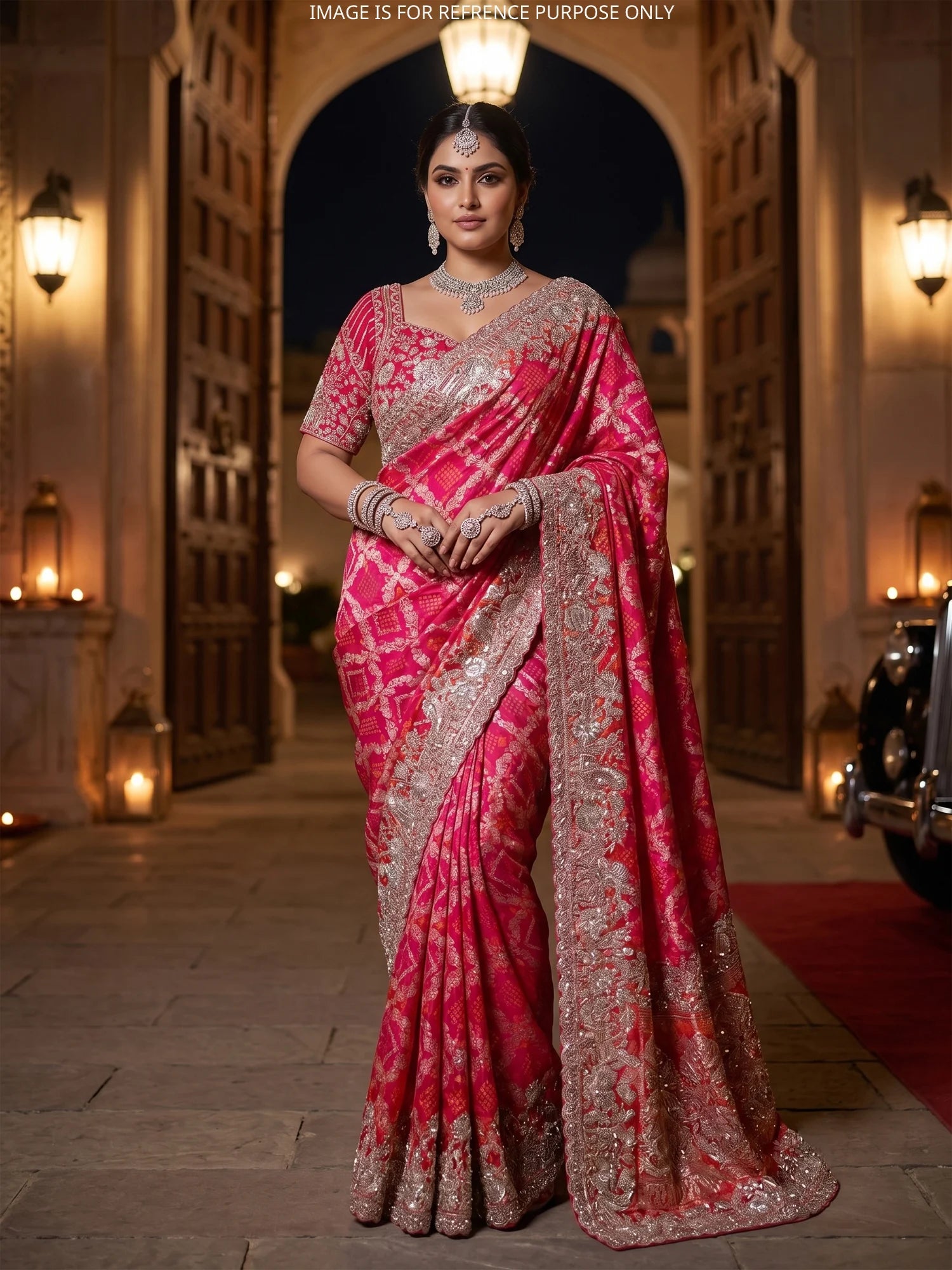 Rani Silk Bridal Saree Featuring Pearl Moti And Cut Dana Work