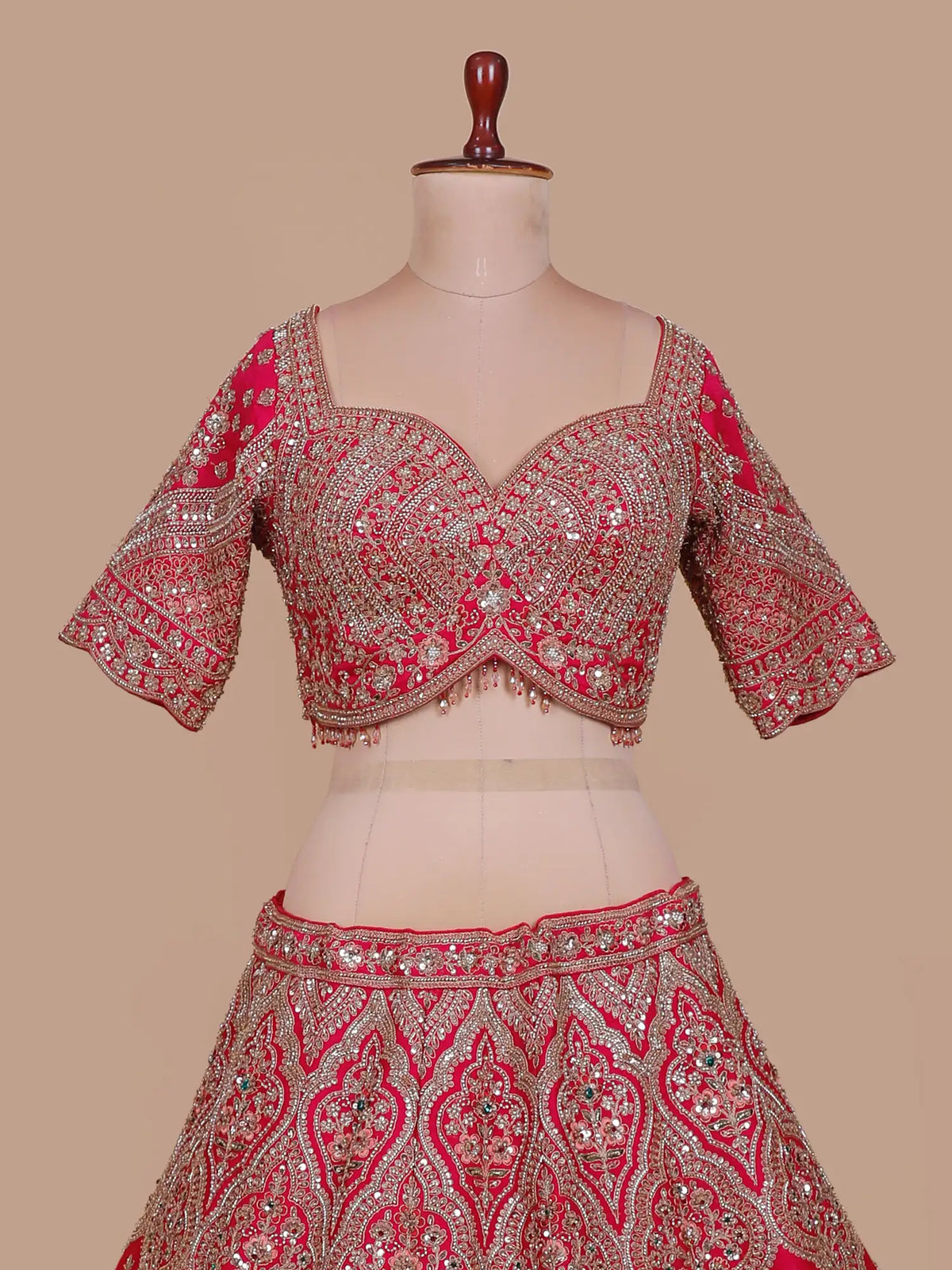 Rani Silk Designer Wedding Lehenga with Floral Embroidery and Stone Accents