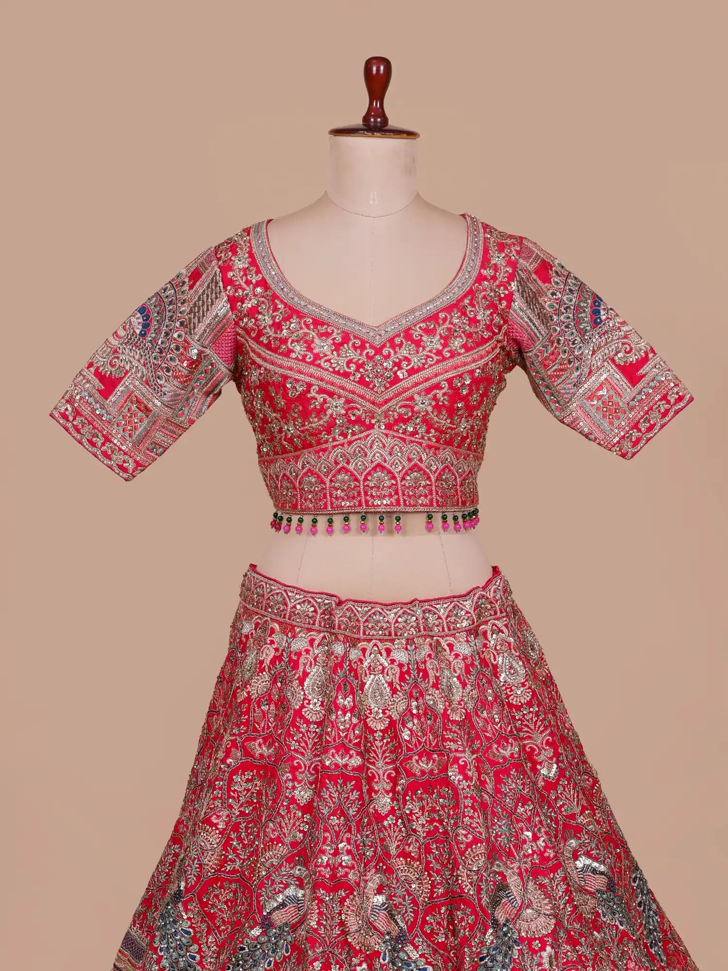 Bridal Bloom Rani Silk Ready Made Lehenga Showcasing Unique Bird Embroidery