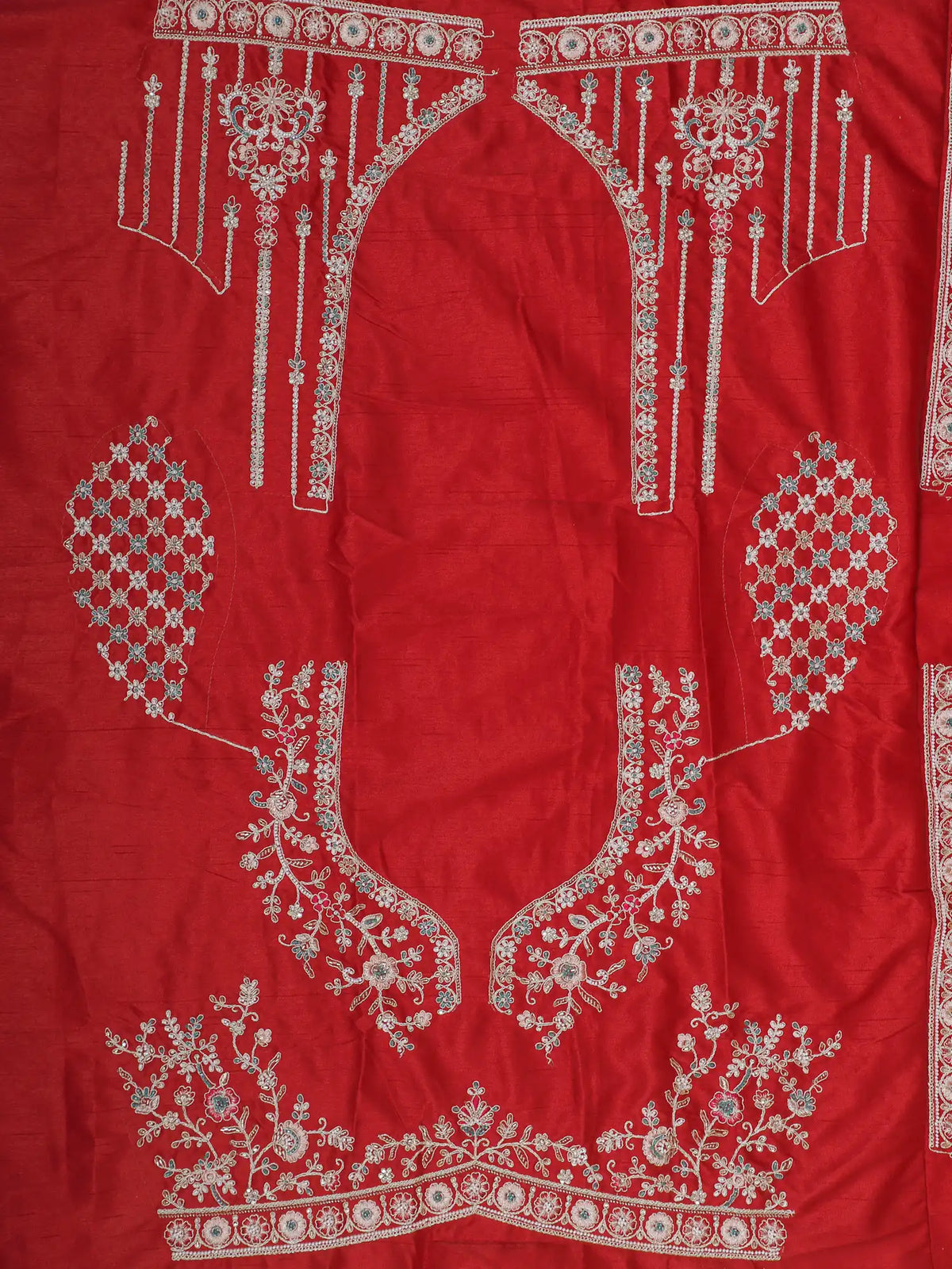 Maroon Raw Silk Bridal Lehenga Featuring Palace and Dulhan Scenes
