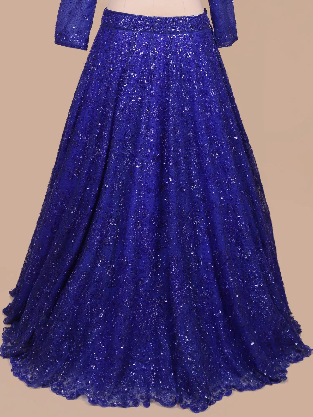 Get Royal Blue Net Designer Ready Made Lehenga with Beads Sequin Work