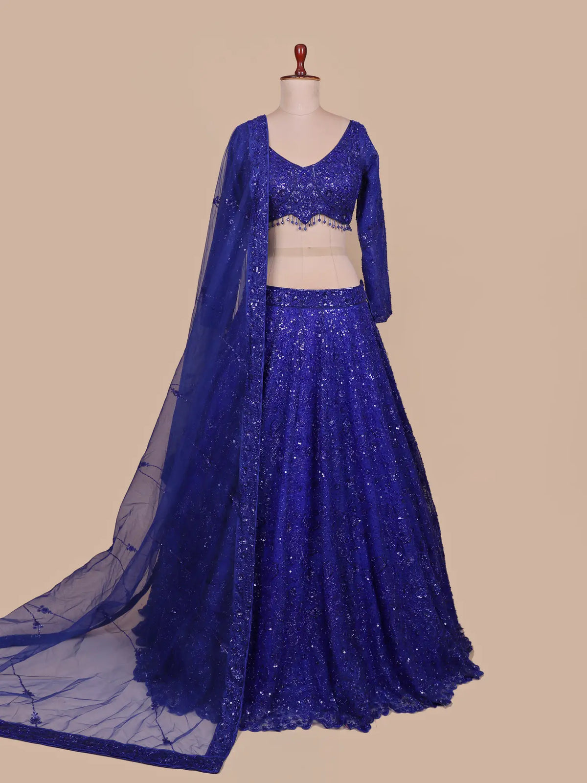 Get Royal Blue Net Designer Ready Made Lehenga with Beads Sequin Work
