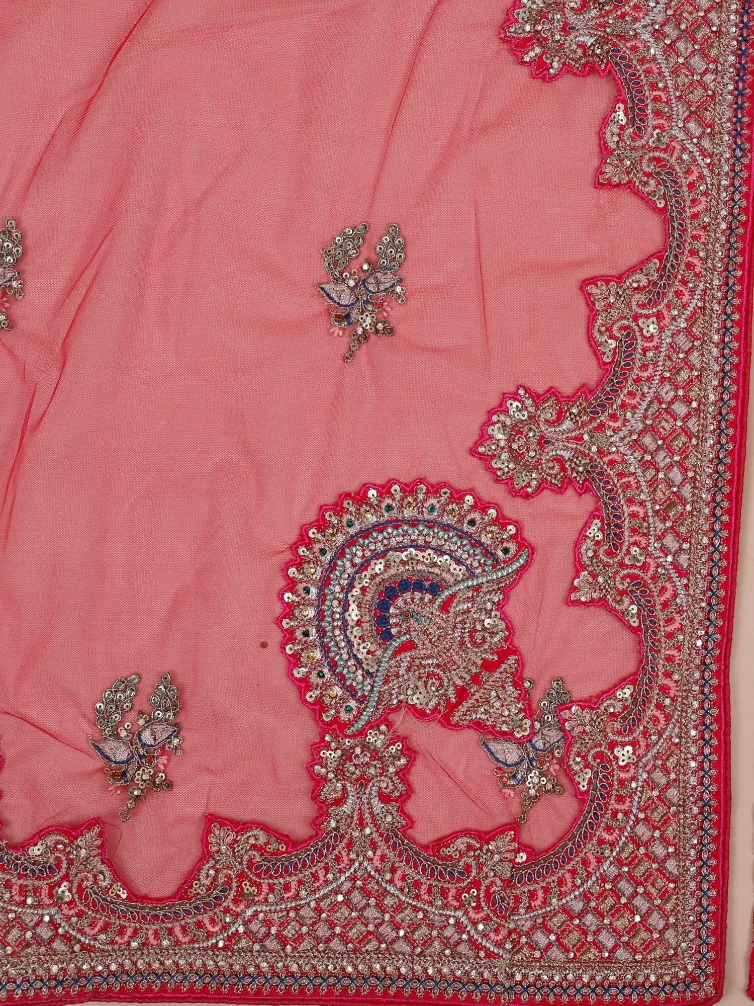 Bridal Bloom Rani Silk Ready Made Lehenga Showcasing Unique Bird Embroidery