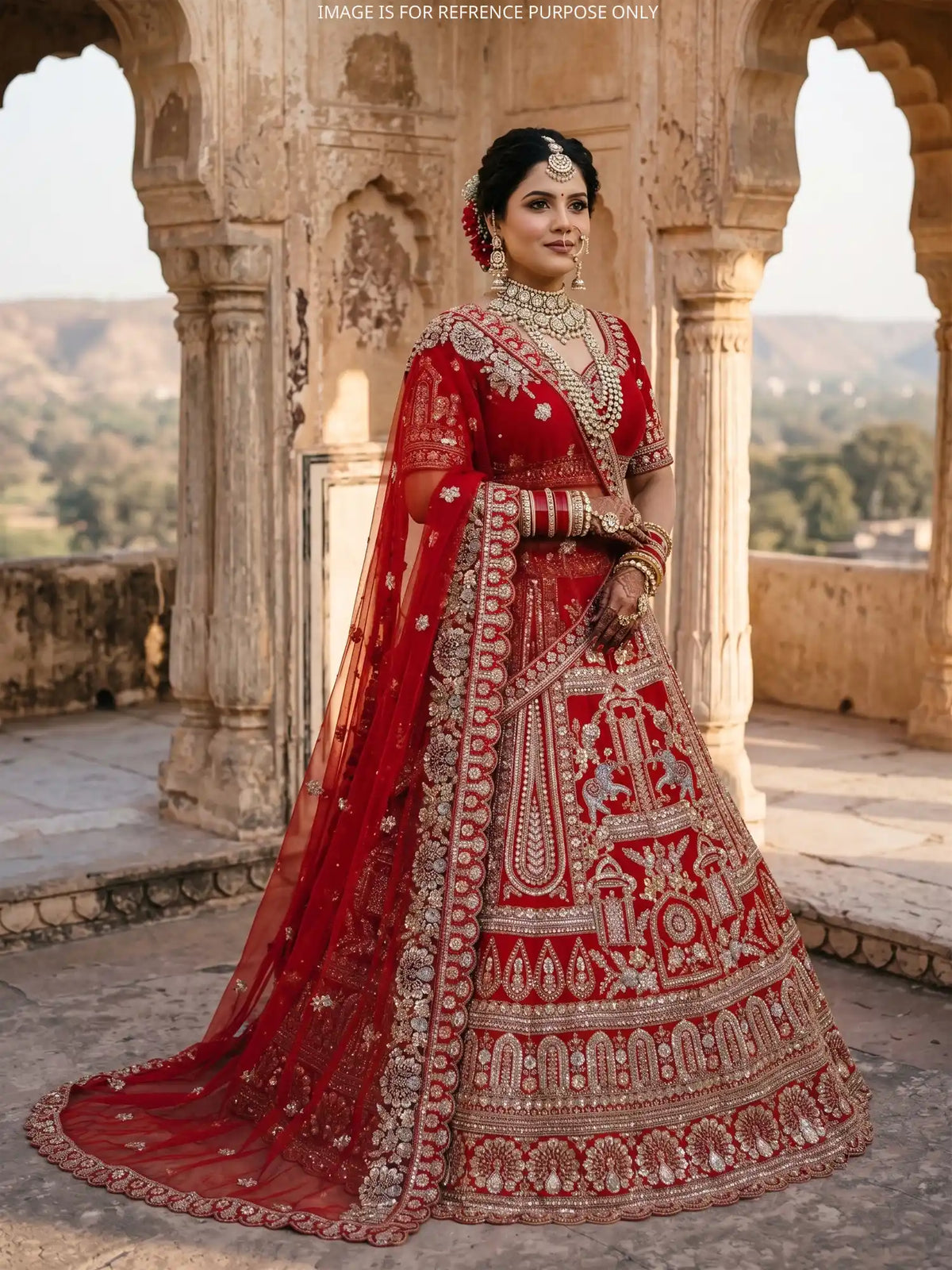Red Bridal Designer Lehenga Featuring Multicolour Embroidery and Beadwork