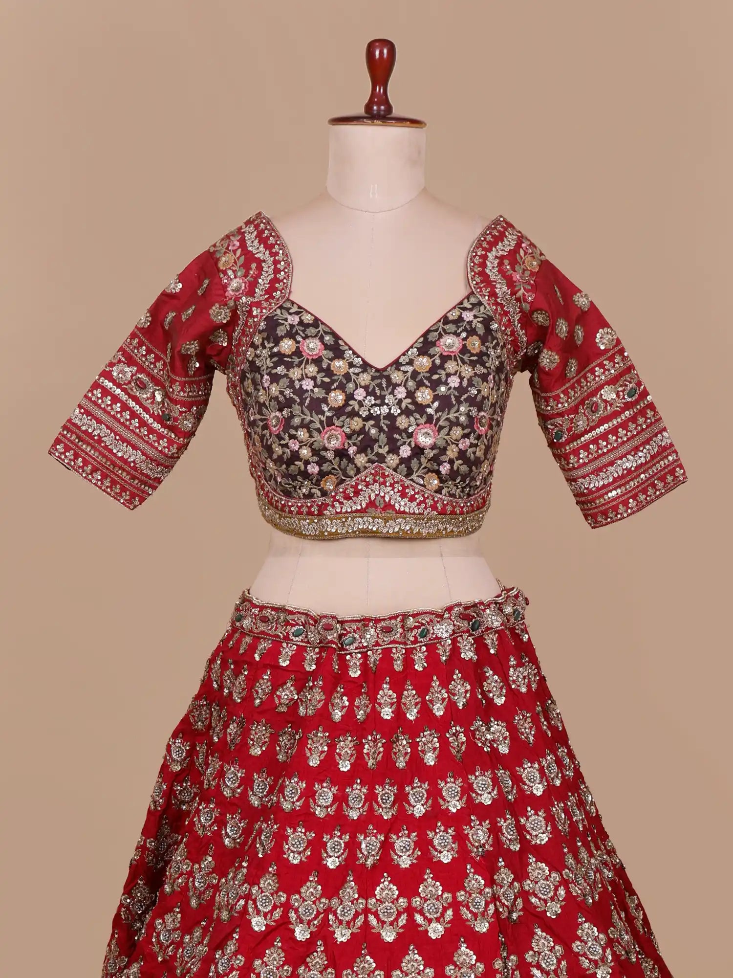 Shop Crimson Majesty Red Silk Bridal Lehenga With Floral Stone Embroidery