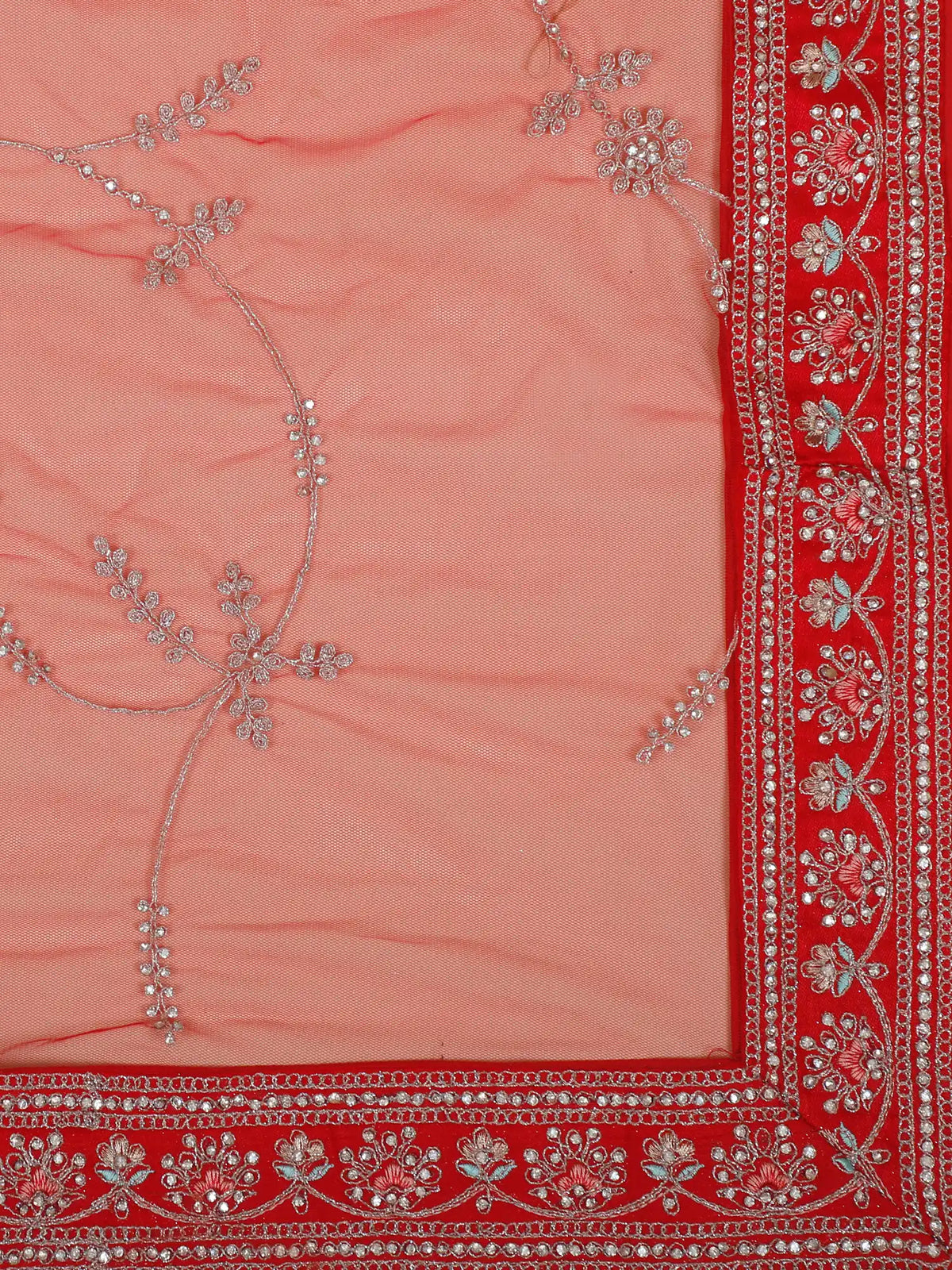 Buy Red Silk Bridal Lehenga with Floral Panels and Embellished Blouse