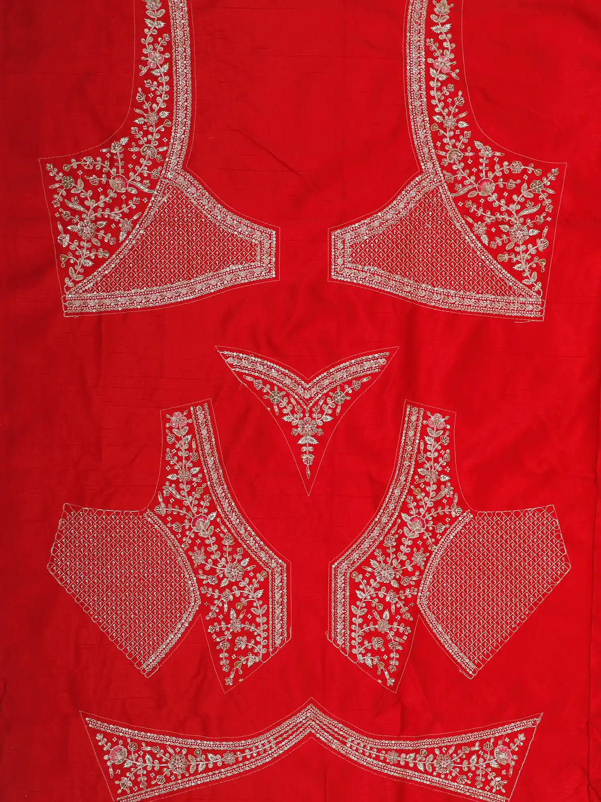 Traditional Red Silk Bridal Lehenga Featuring Floral Vase Designs