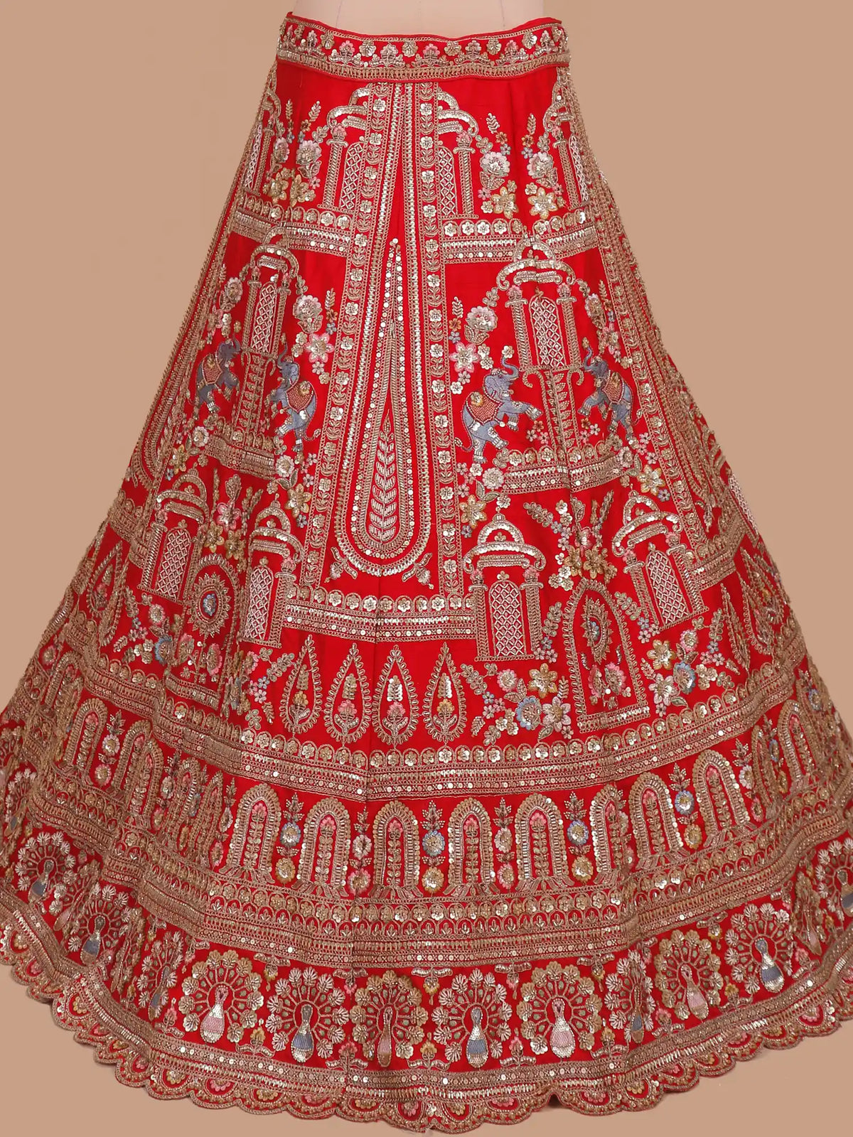 Red Bridal Designer Lehenga Featuring Multicolour Embroidery and Beadwork