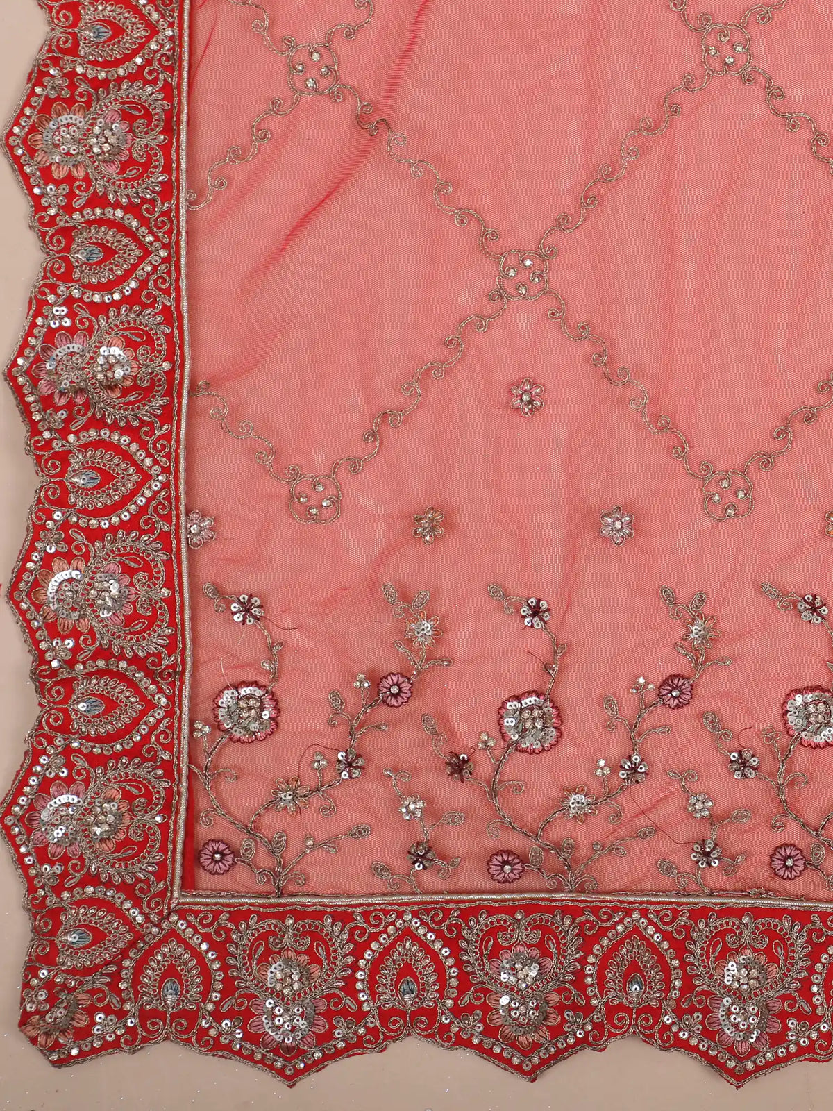 Red Silk Luxury Wedding Lehenga with Intricate Peacock and Sequin Embroidery