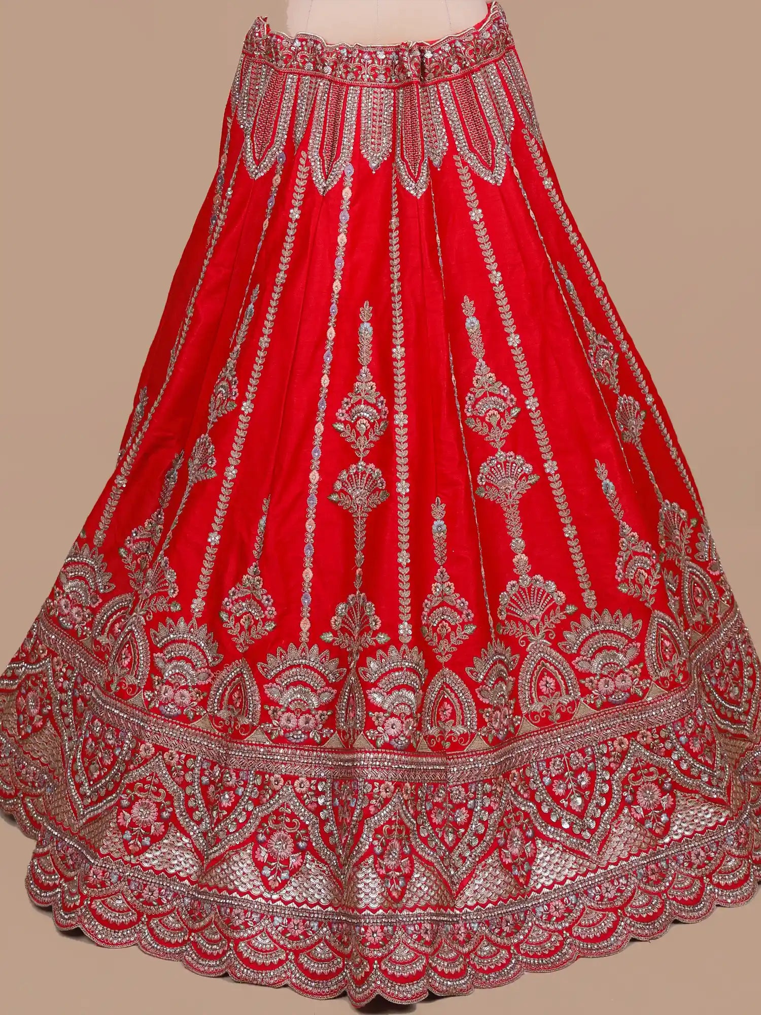 Scarlet Ceremony Red Silk Unstitched Lehenga With Diamond Moti Work