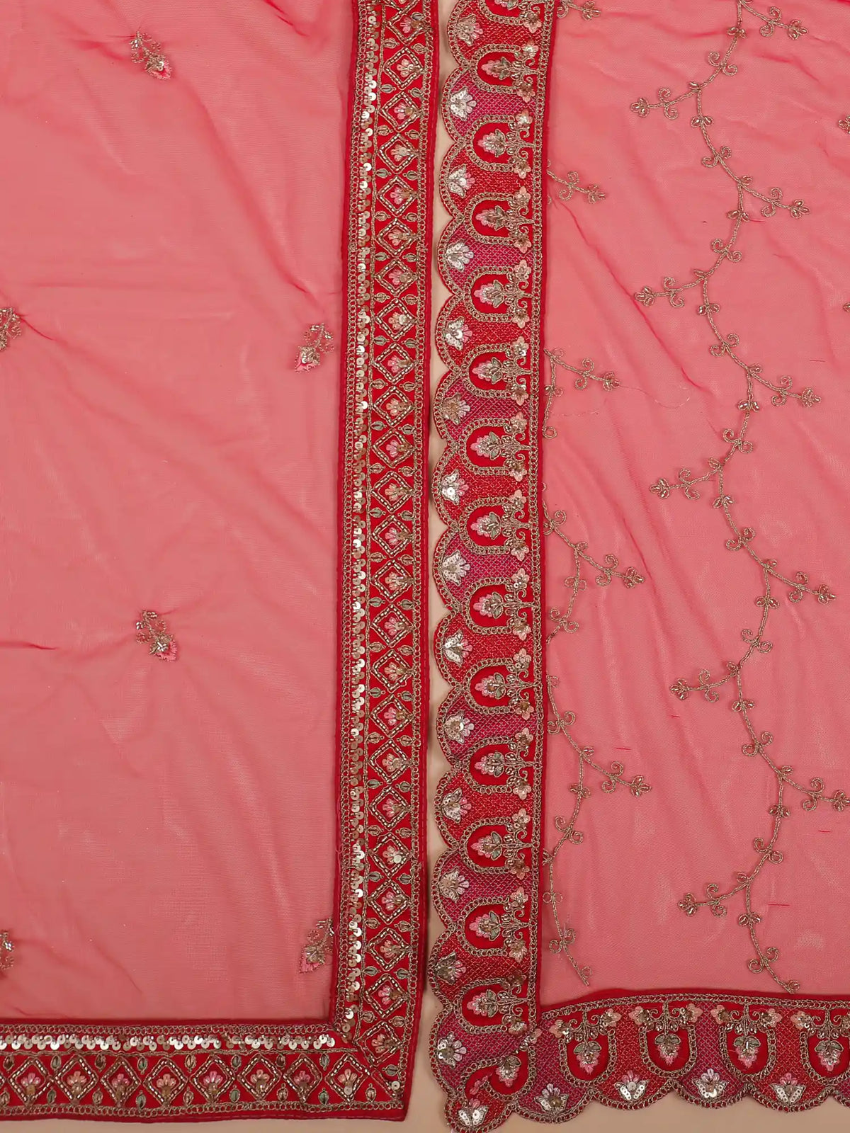 Red Silk Bridal Lehenga Featuring Architectural Zari and Threadwork
