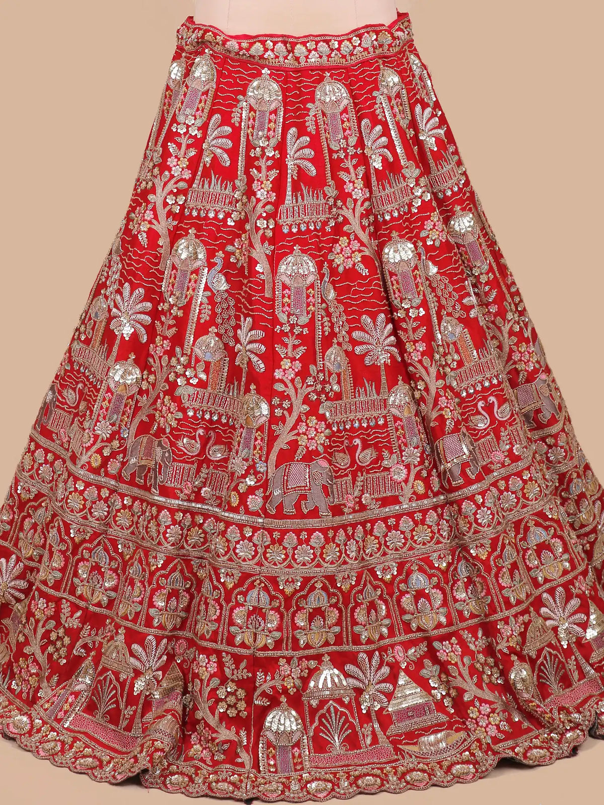 Majestic Red Silk Bridal Lehenga with Royal Elephants and Multithread  Palace Embroidery