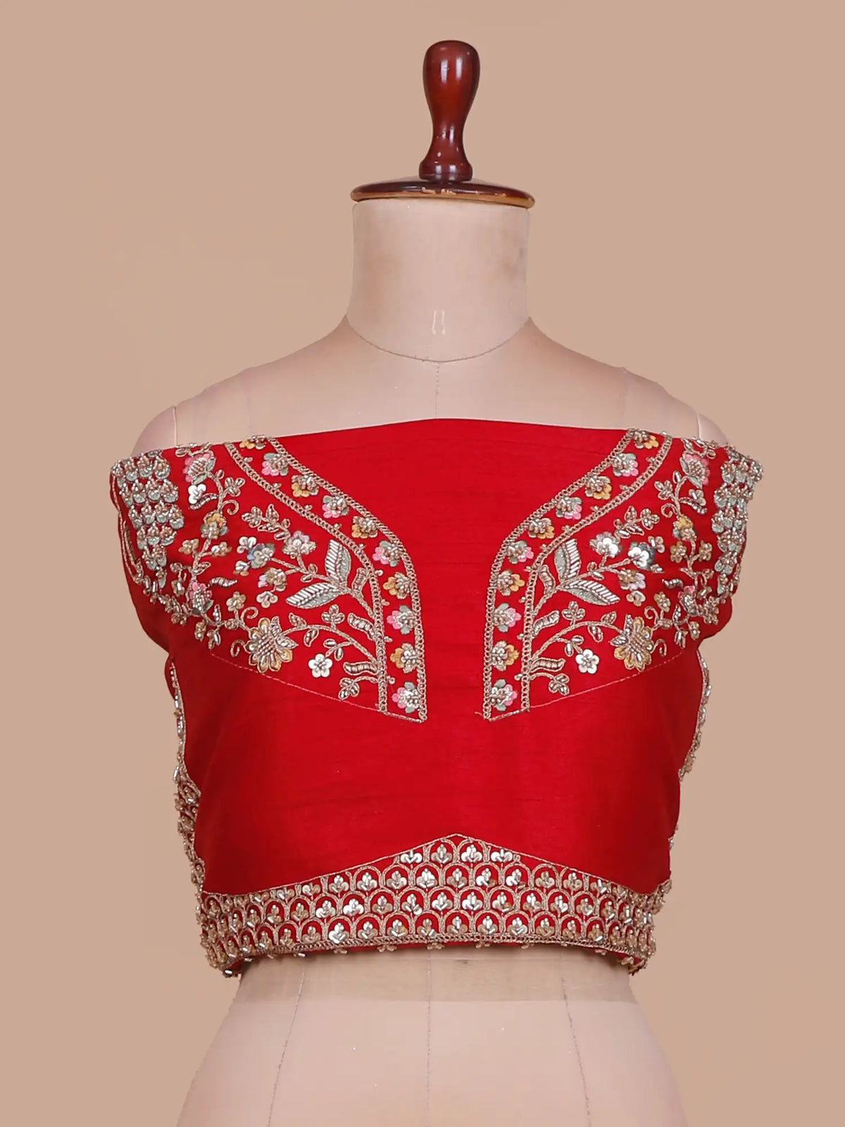 Grand Red Silk Bridal Lehenga with Floral Paisley and Peacock Embroidery