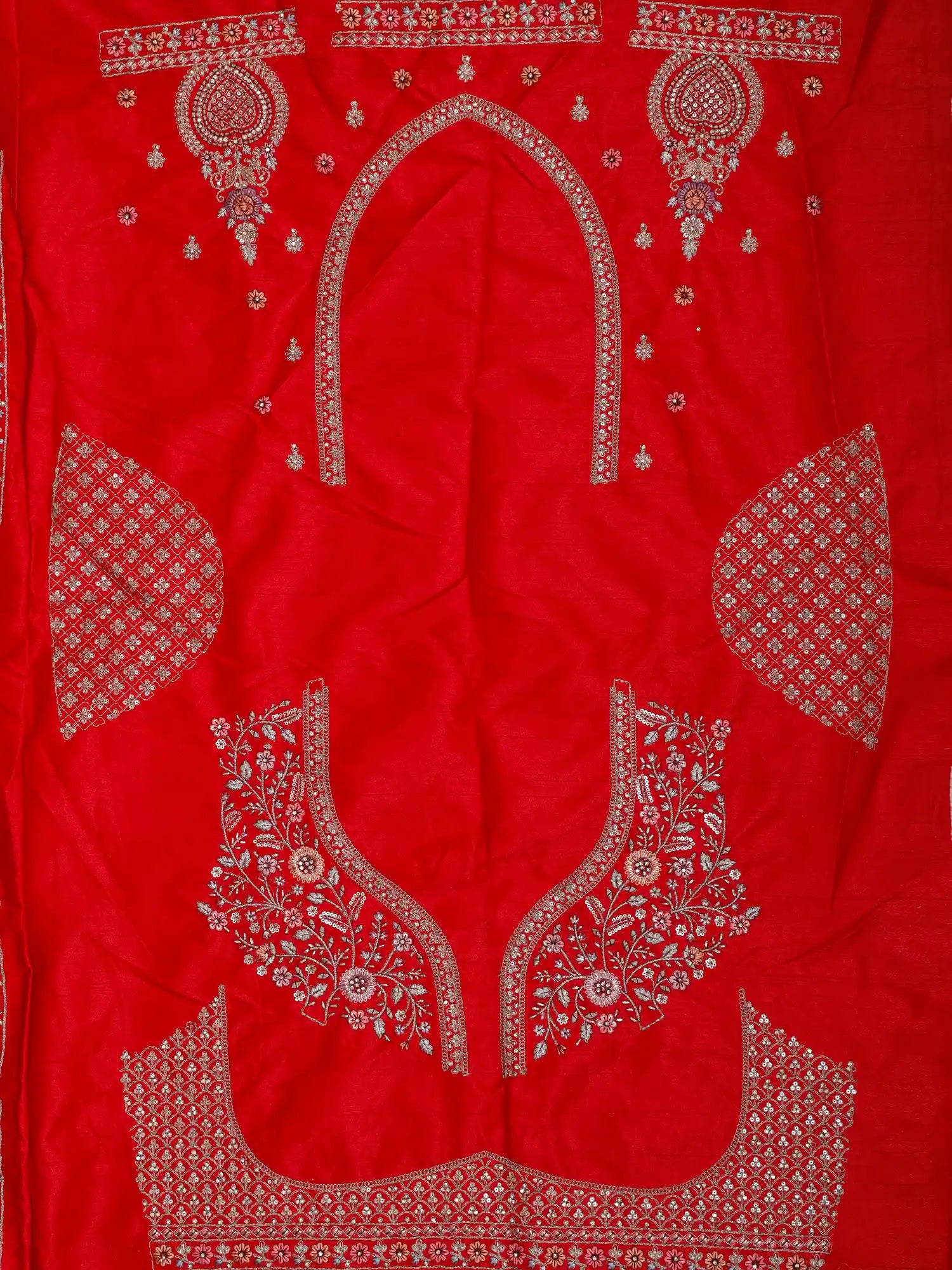 Bridal Story Red Silk Unstitched Lehenga With Peacock Musician Embroidery