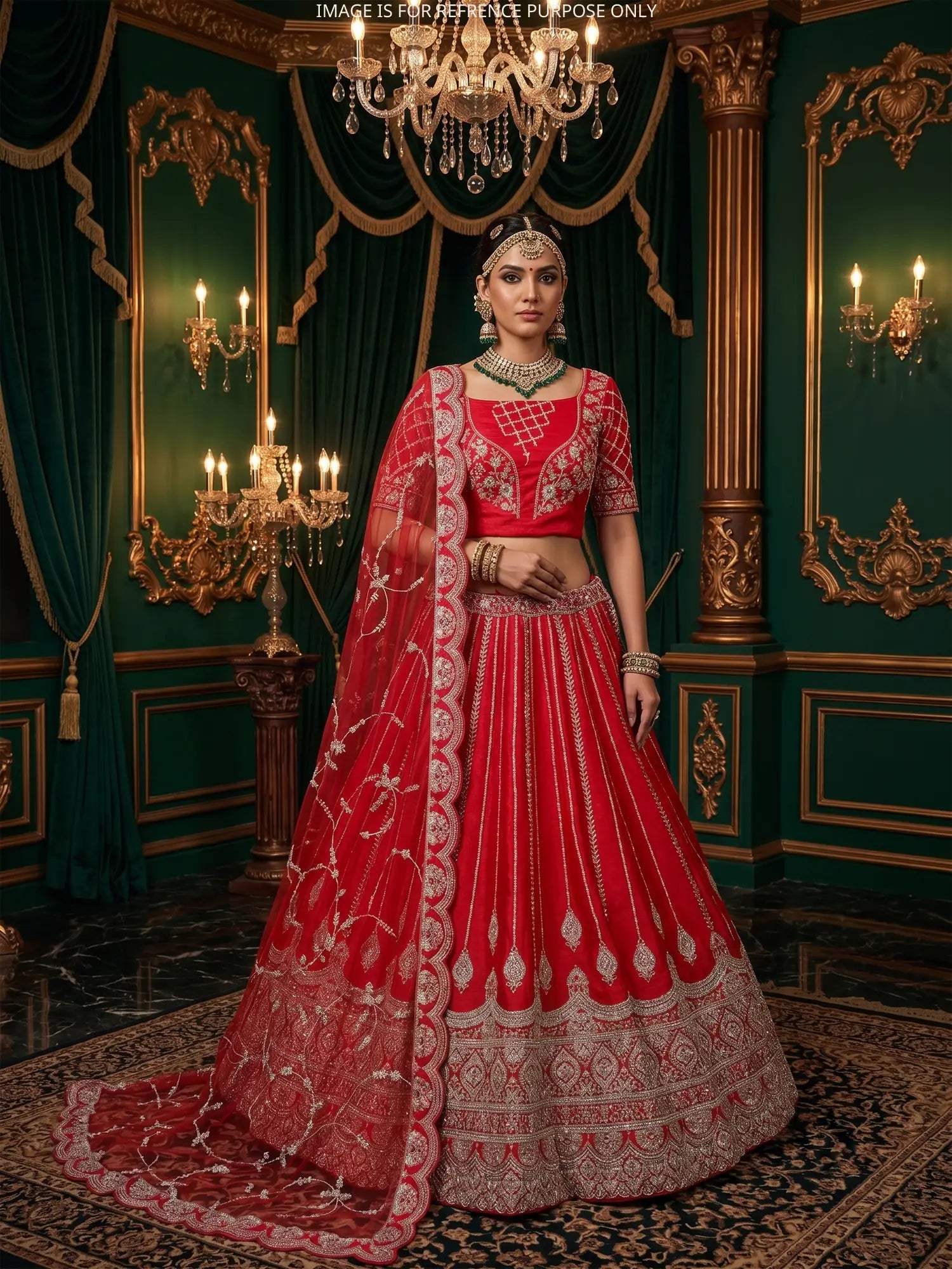 Red Heritage Silk Bridal Lehenga Choli Online With Fine Aari Dori Embroidery