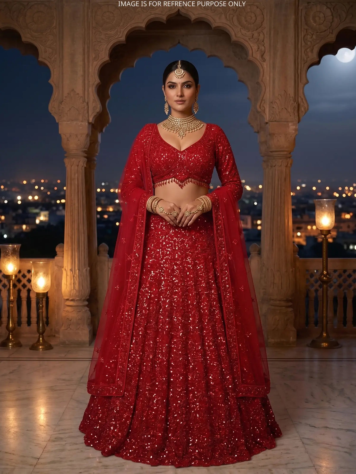 Red Net Glamour Designer Lehenga With Intricate Beads Sequin Embellishment