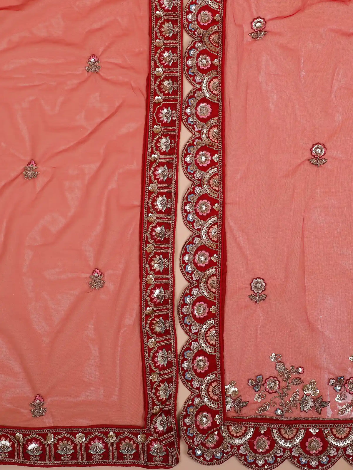 Luxury Custom Red Silk Bridal Lehenga with Palace Wedding Scene Embroidery