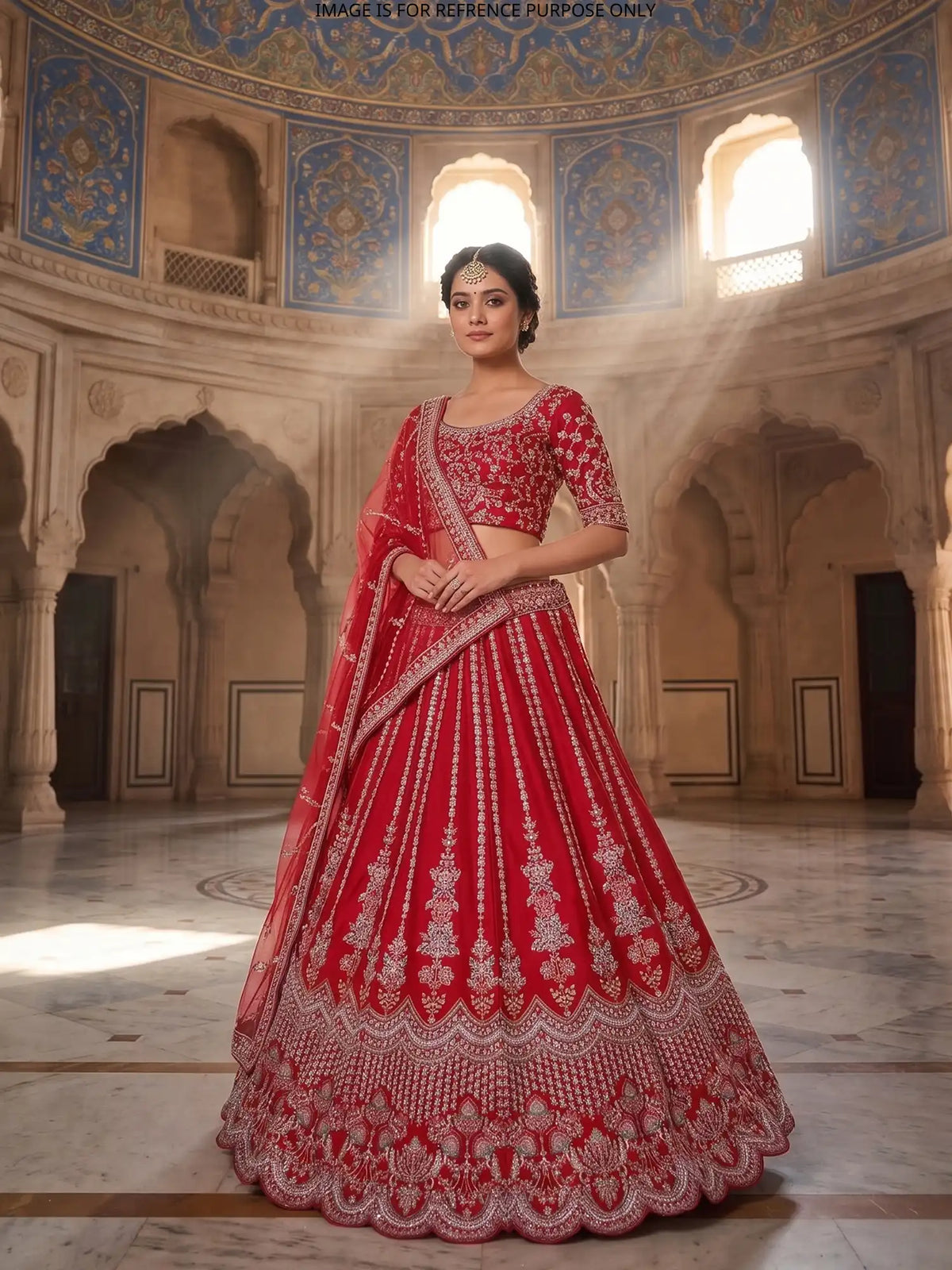 Heritage Red Silk Bridal Lehenga with Traditional Moti Thread Art