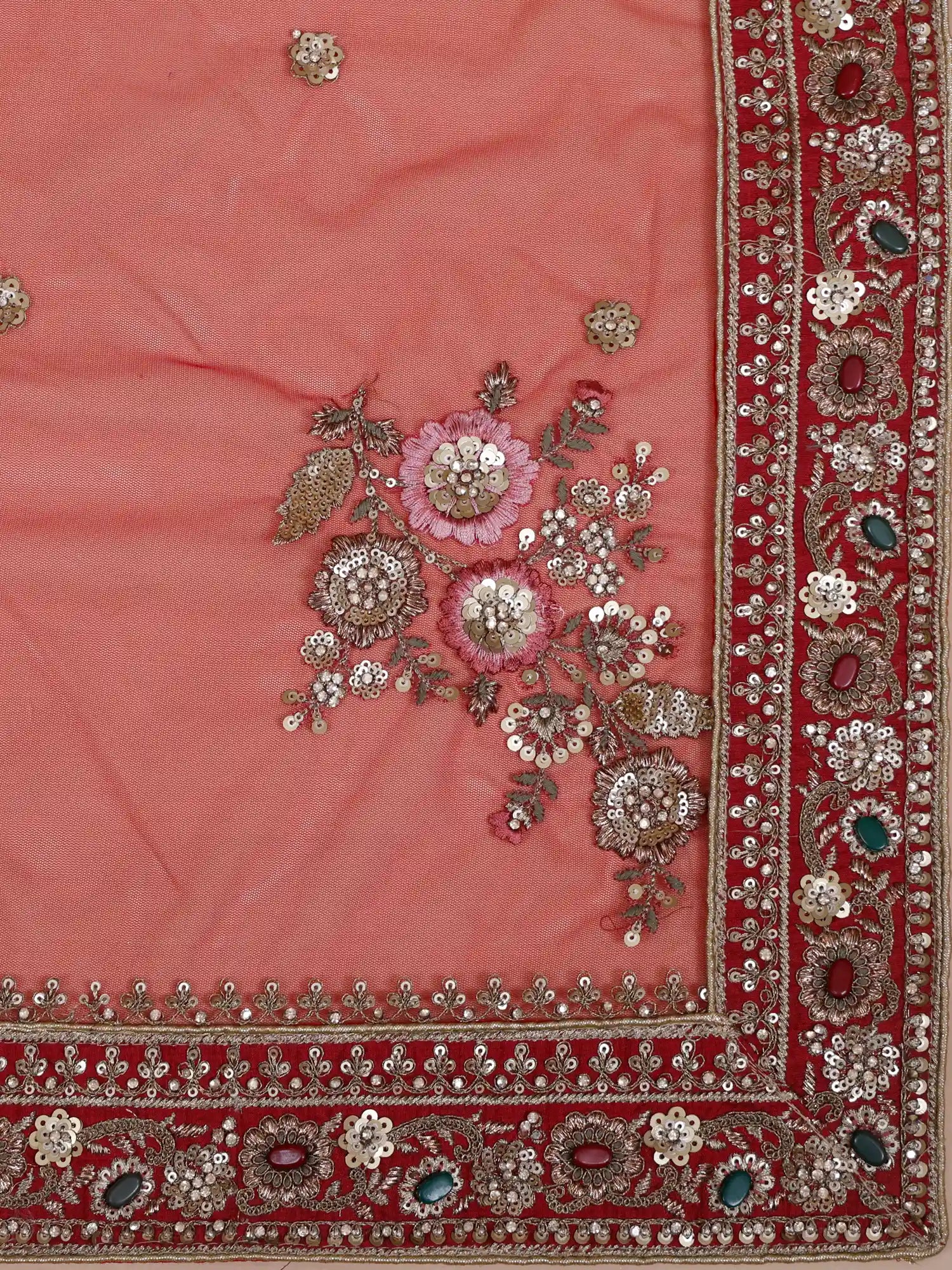 Shop Crimson Majesty Red Silk Bridal Lehenga With Floral Stone Embroidery
