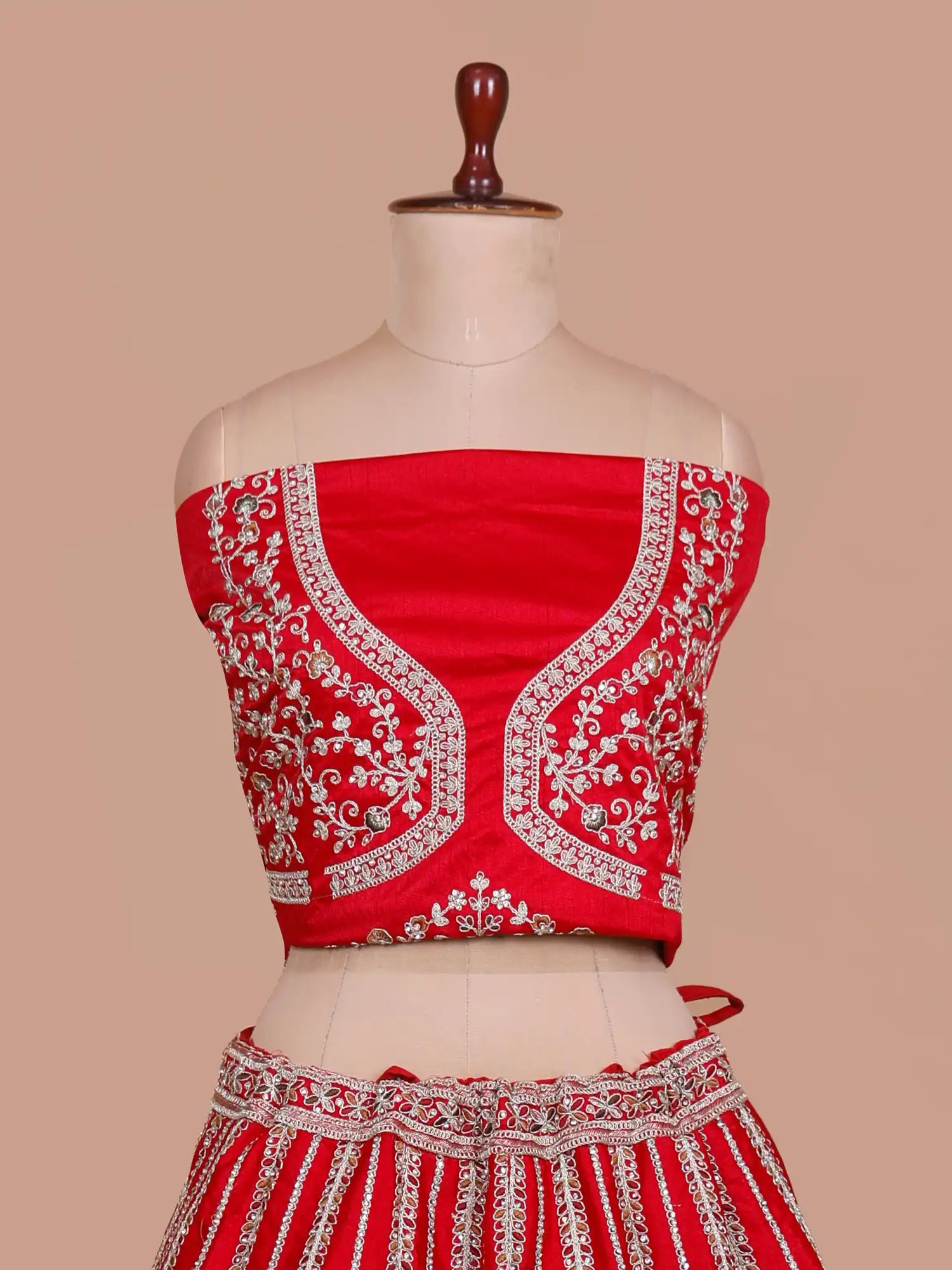 Discover Red Silk Wedding Couture Lehenga Showcasing Traditional Multi Thread Art