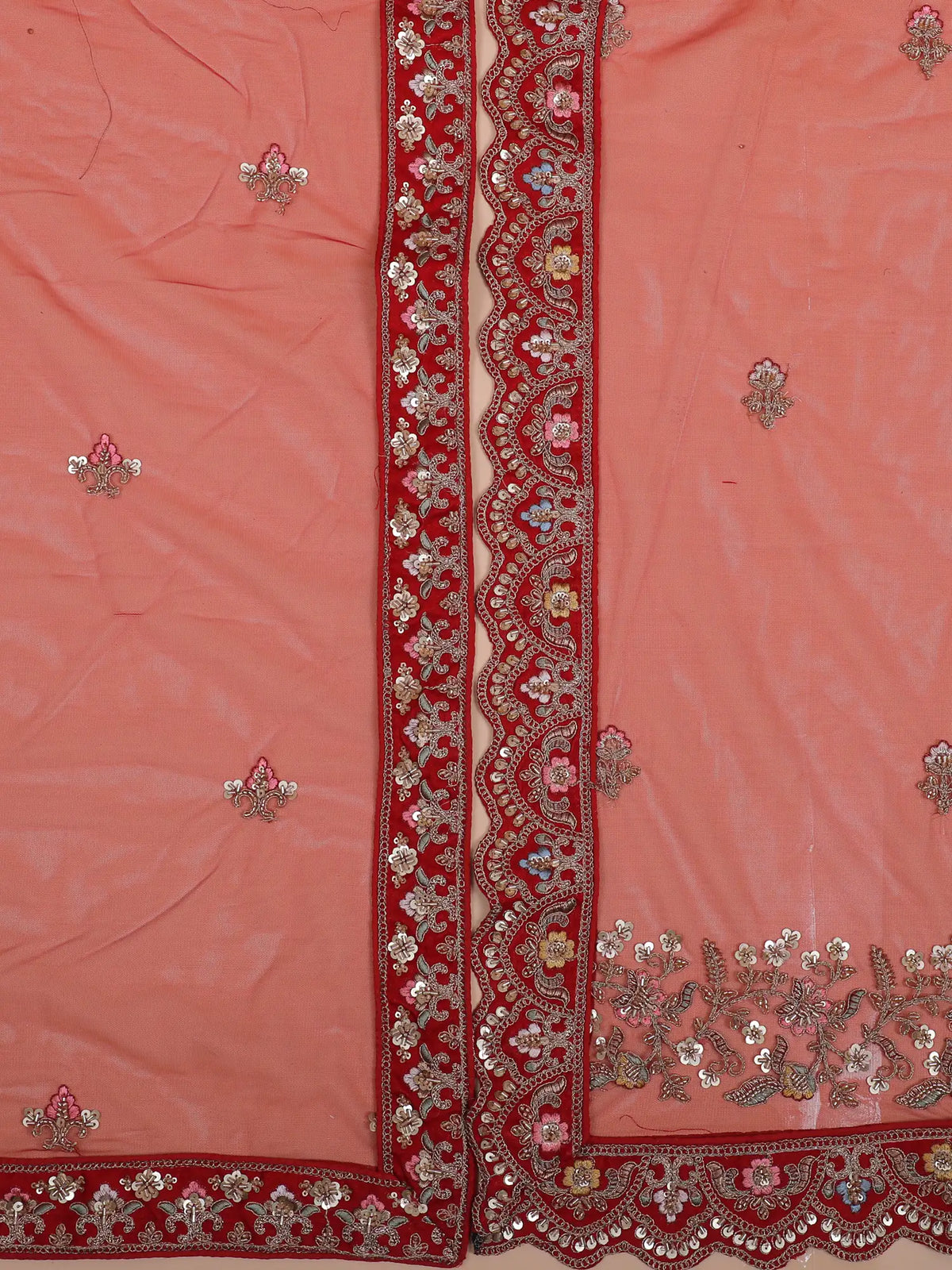 Grand Red Silk Bridal Lehenga with Floral Paisley and Peacock Embroidery