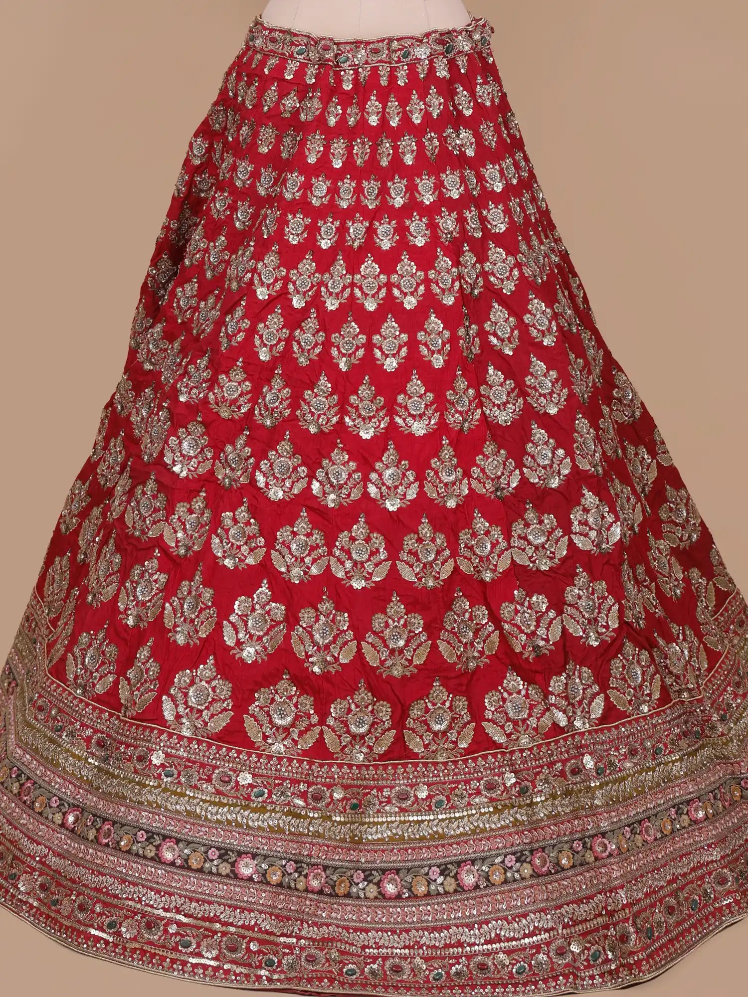 Shop Crimson Majesty Red Silk Bridal Lehenga With Floral Stone Embroidery