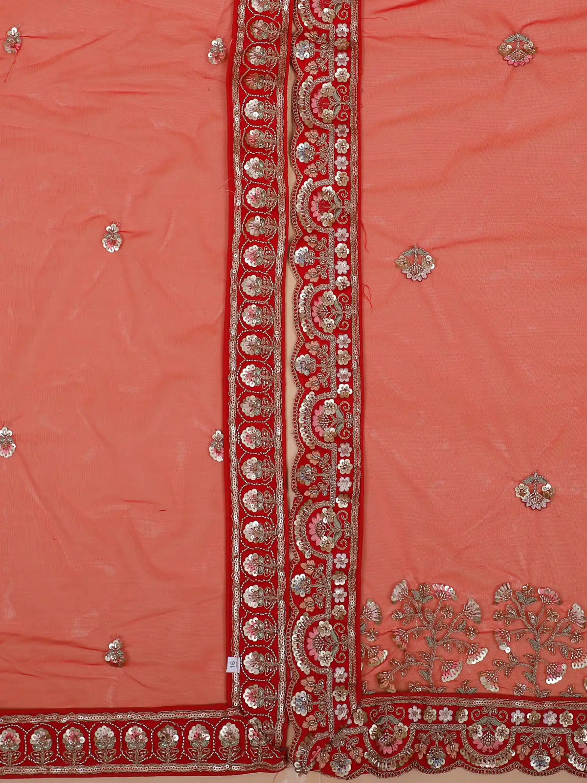 Crimson Red Silk Bridal Lehenga Featuring Architectural and Wildlife Designs