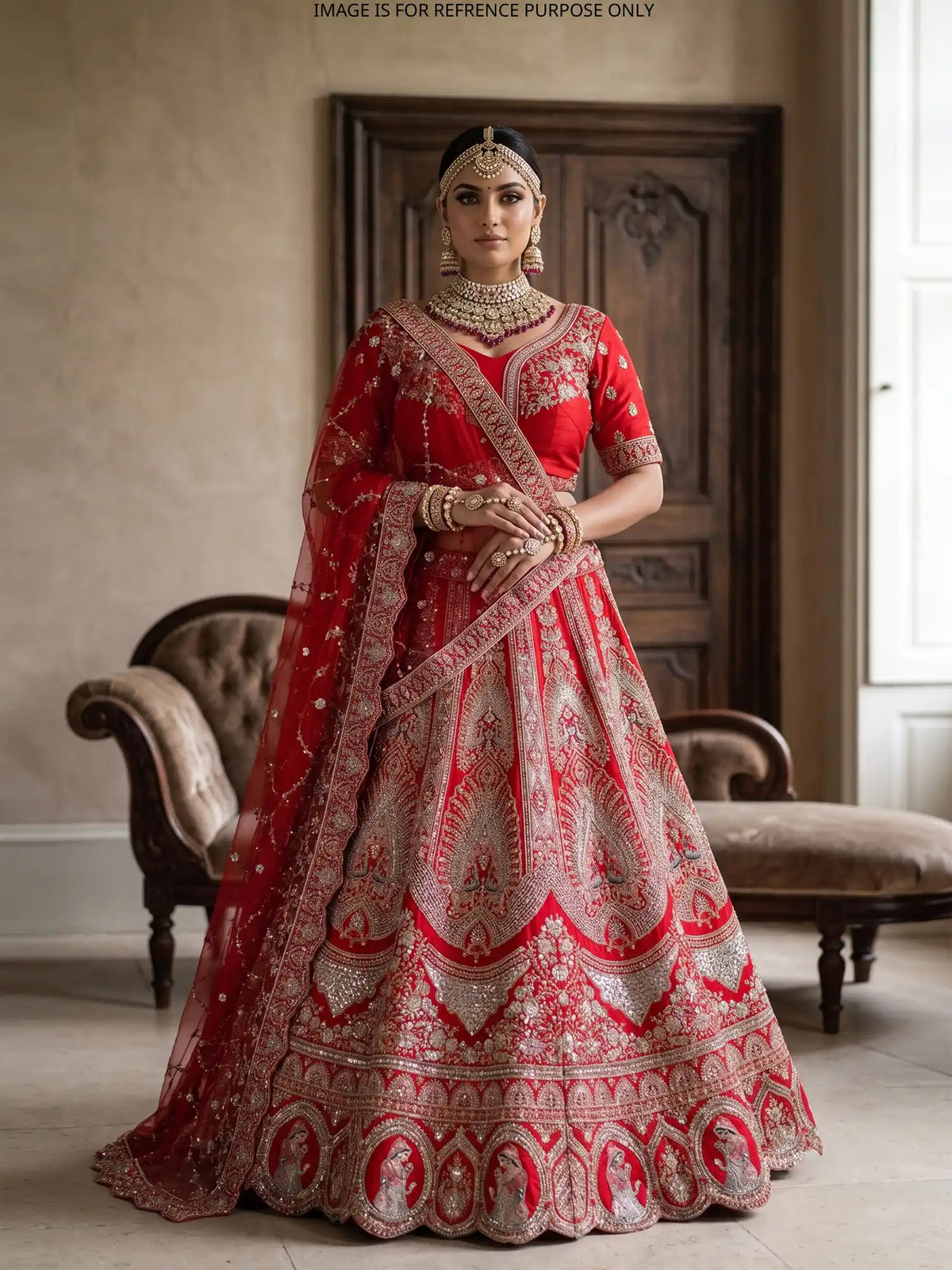 Red Silk Luxury Wedding Lehenga with Intricate Peacock and Sequin Embroidery