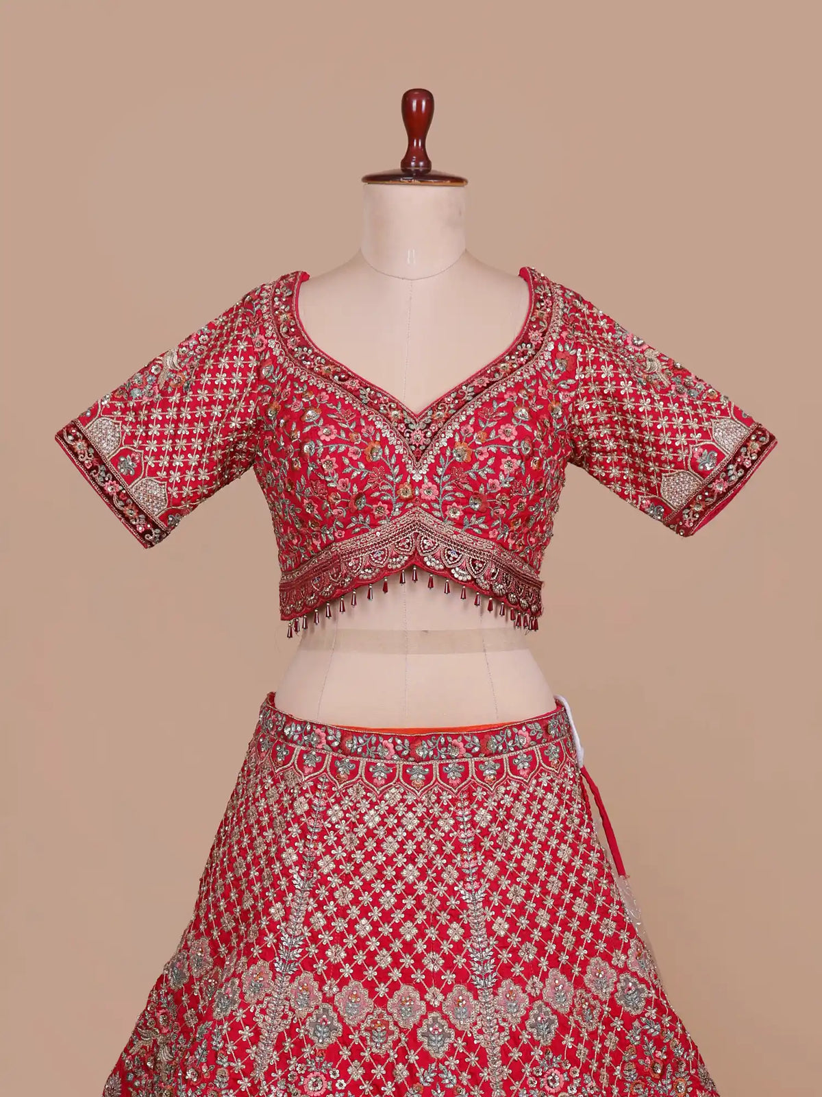 Bridal Peacock Art Red Silk Lehenga With Sequin Dori Embroidery