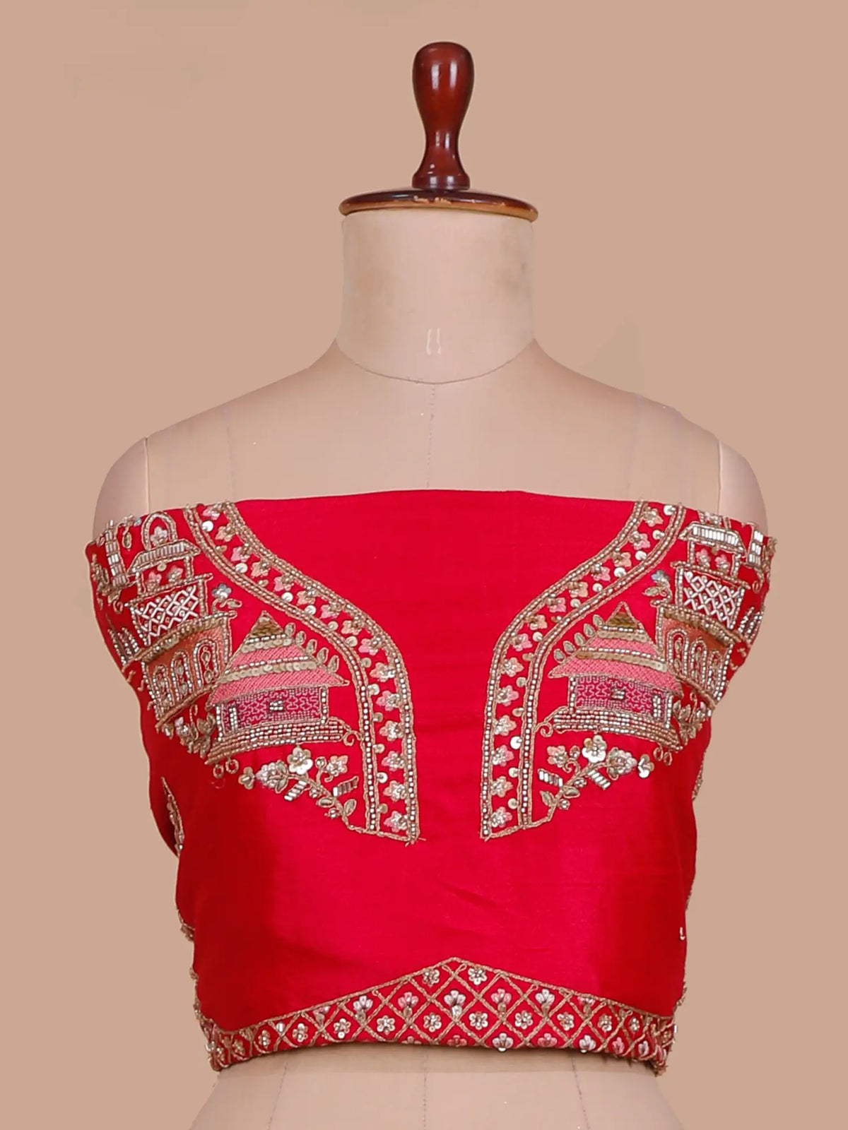 Red Silk Bridal Lehenga Featuring Architectural Zari and Threadwork