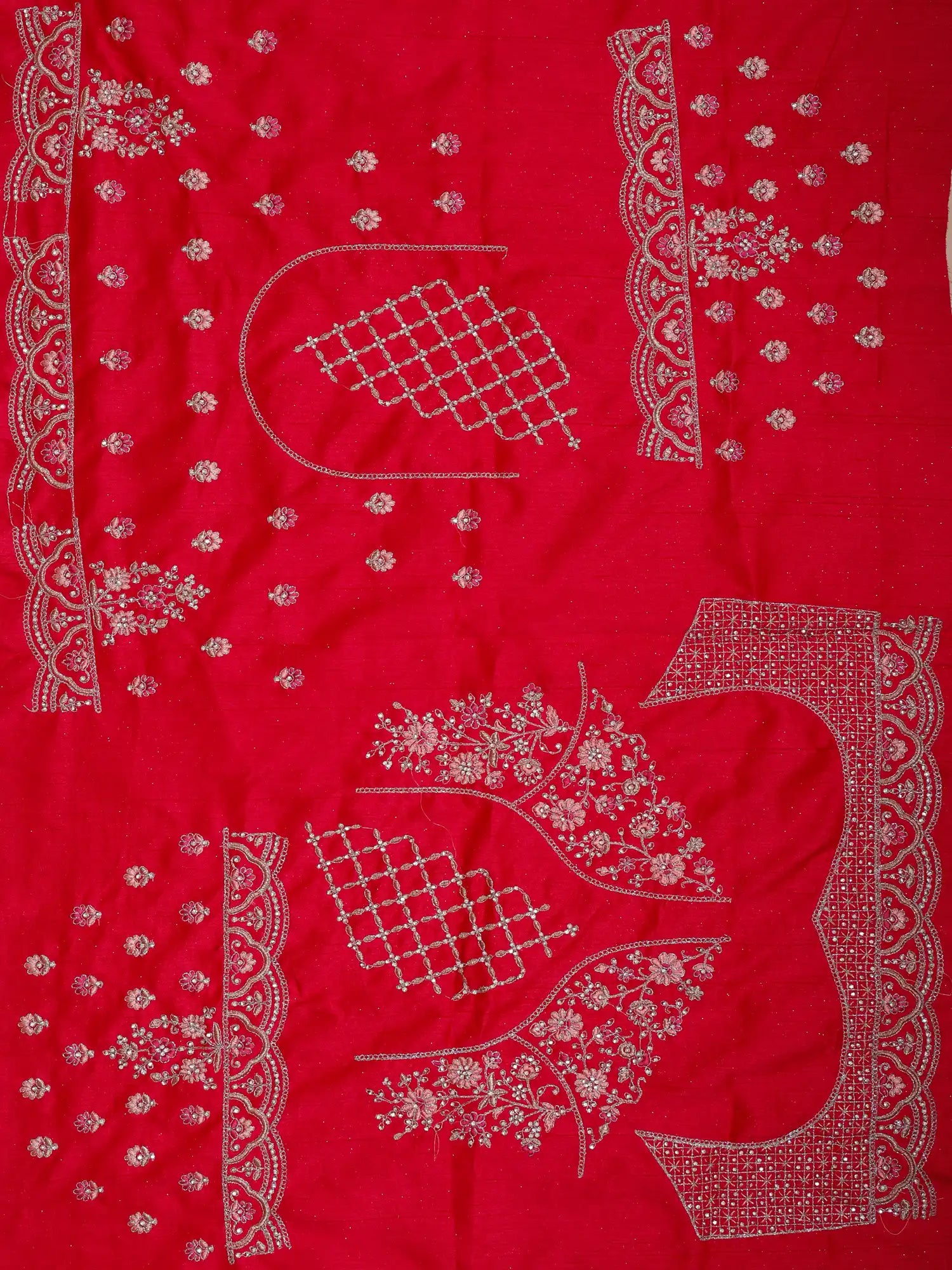 Bridal Majesty Red Unstitched Silk Lehenga With Elephant Figure Embroidery