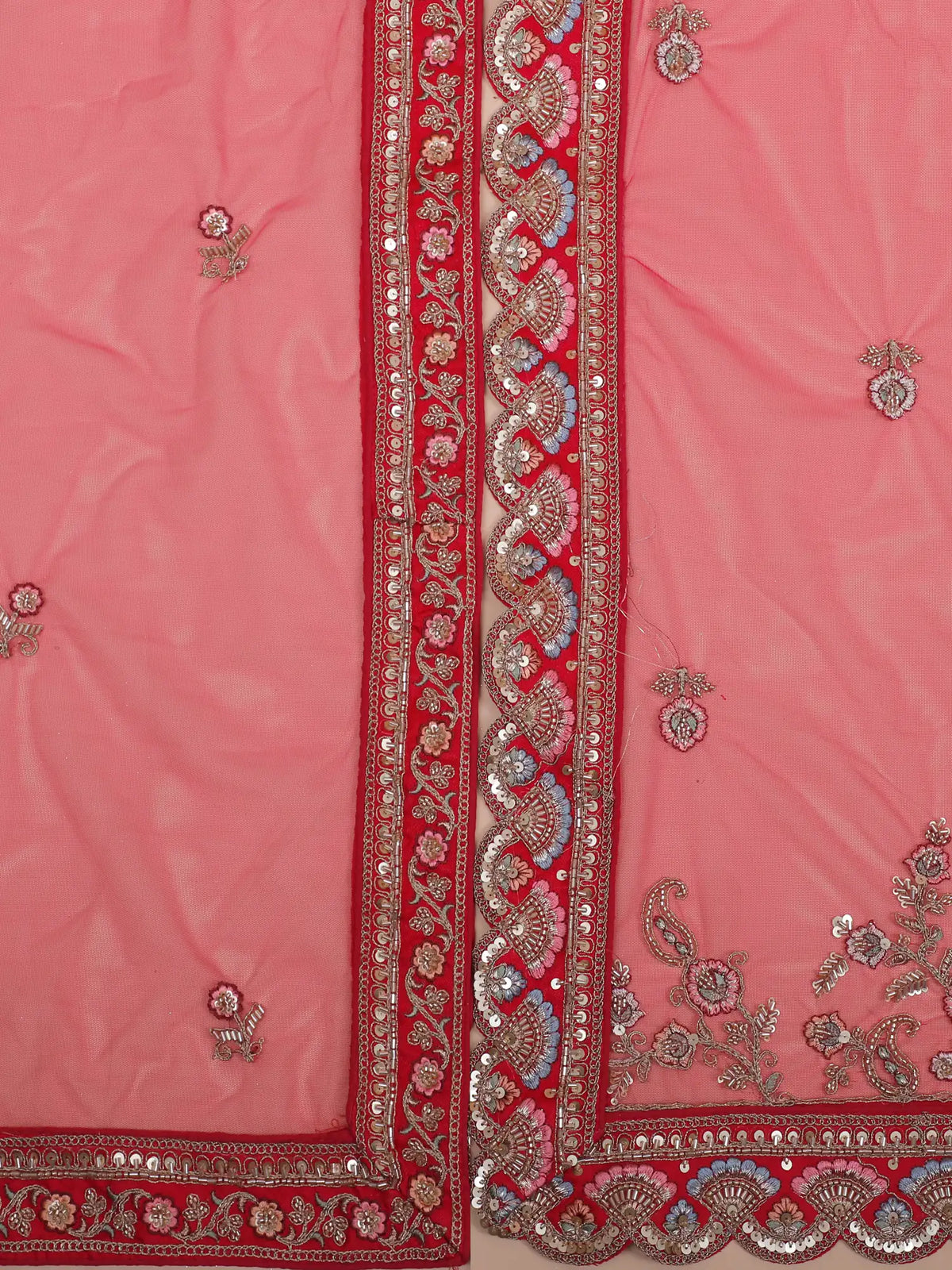Designer Rani Pink Silk Bridal Lehenga with Royal Couple  and Palace Arch Embroidery