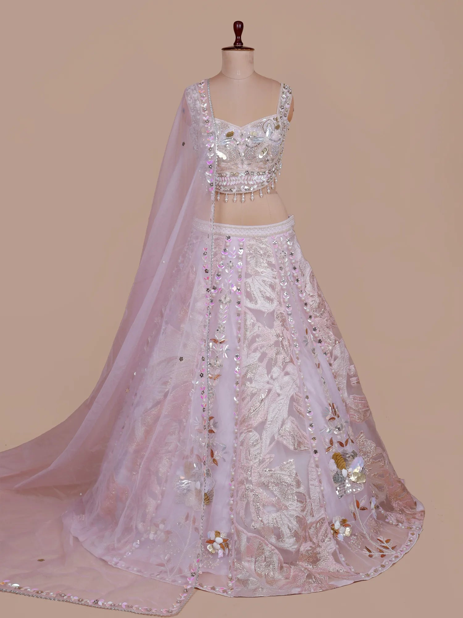 Shop Majestic Light Pink Net Jacquard Lehenga With Designer Finish