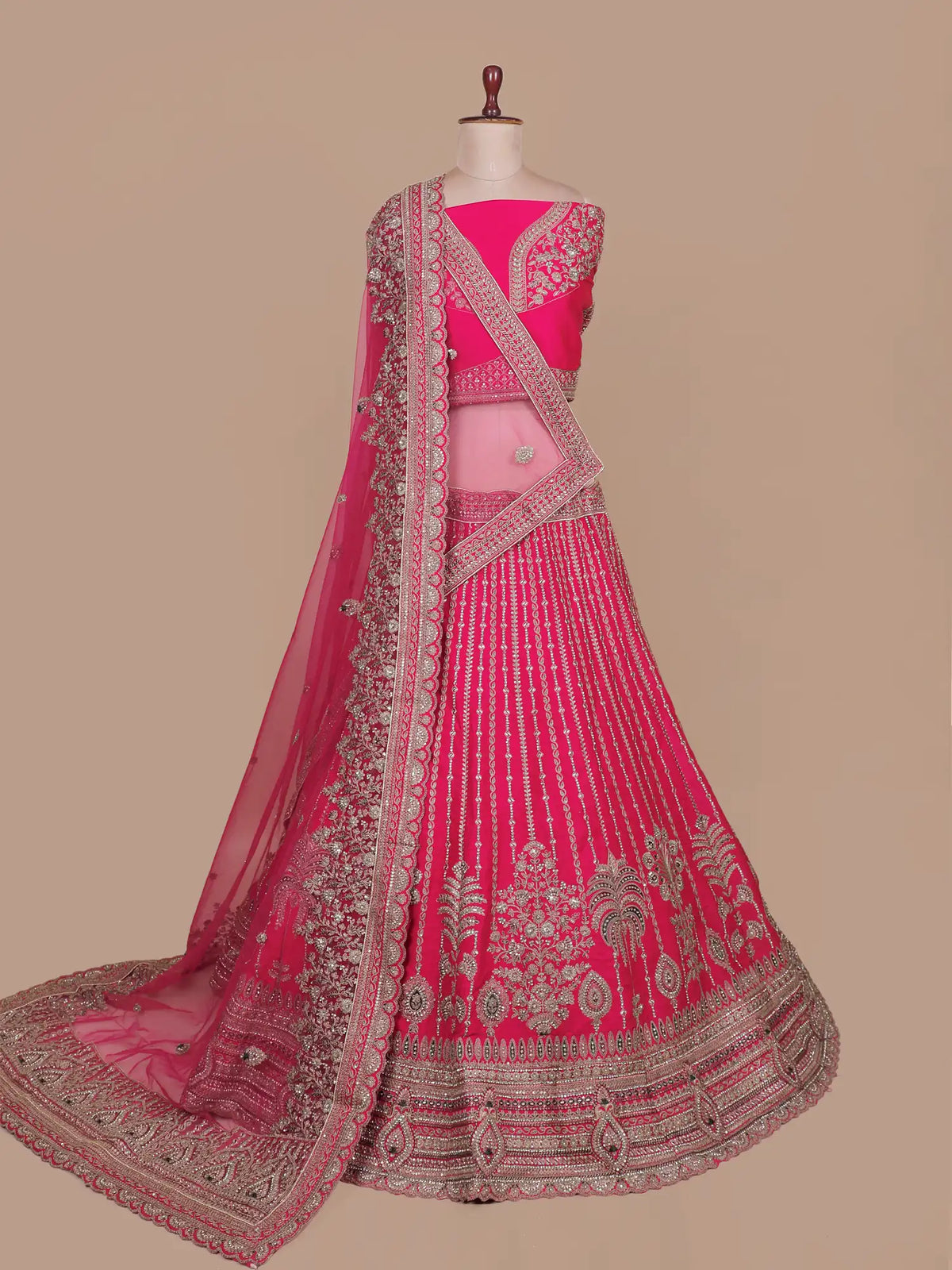 Grand Bridal Elegance Rani Pink Silk Lehenga with Floral Tree Work