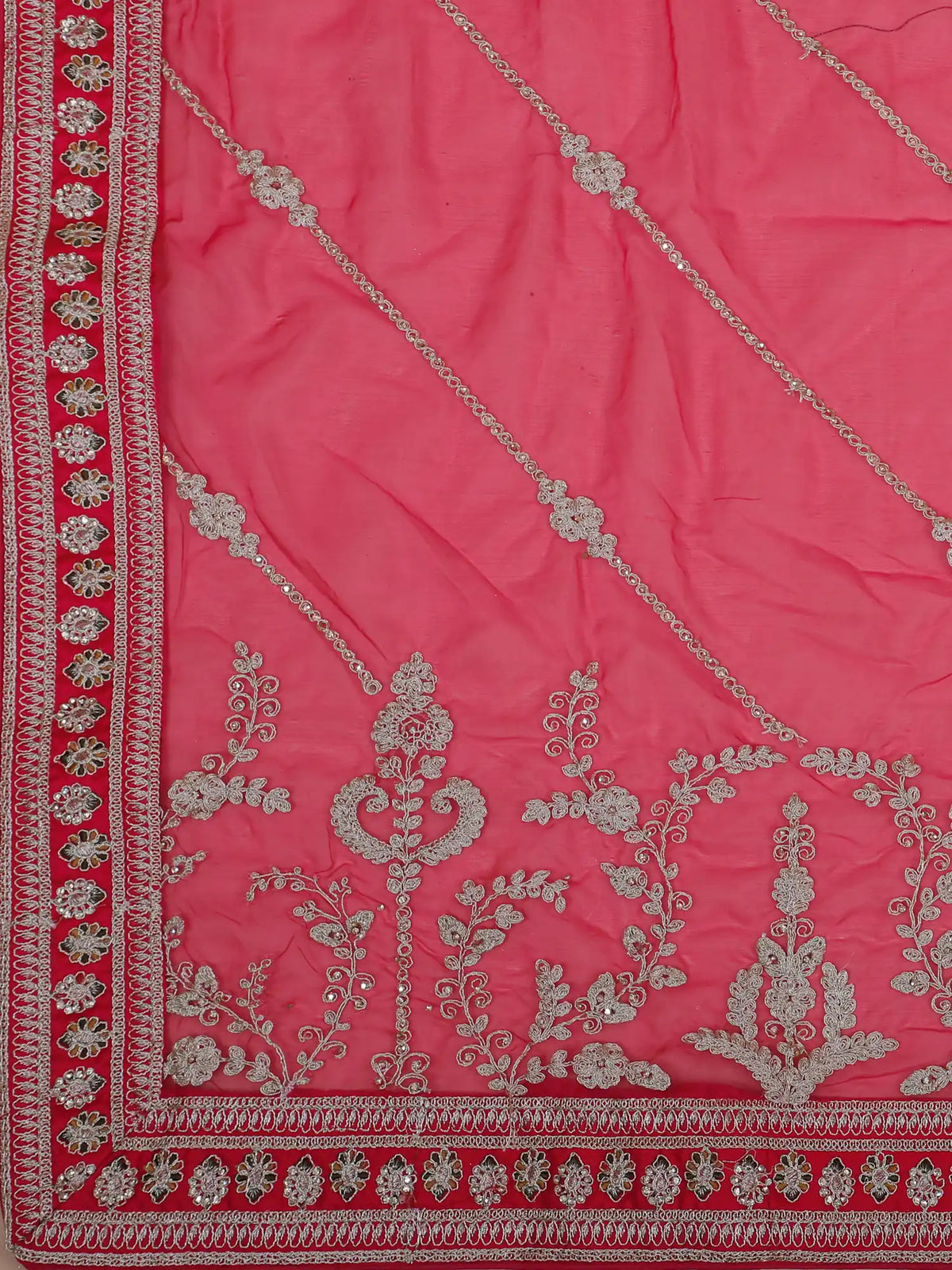 Premium Rani Pink Silk Bridal Lehenga with Grand Paisley Arch Work