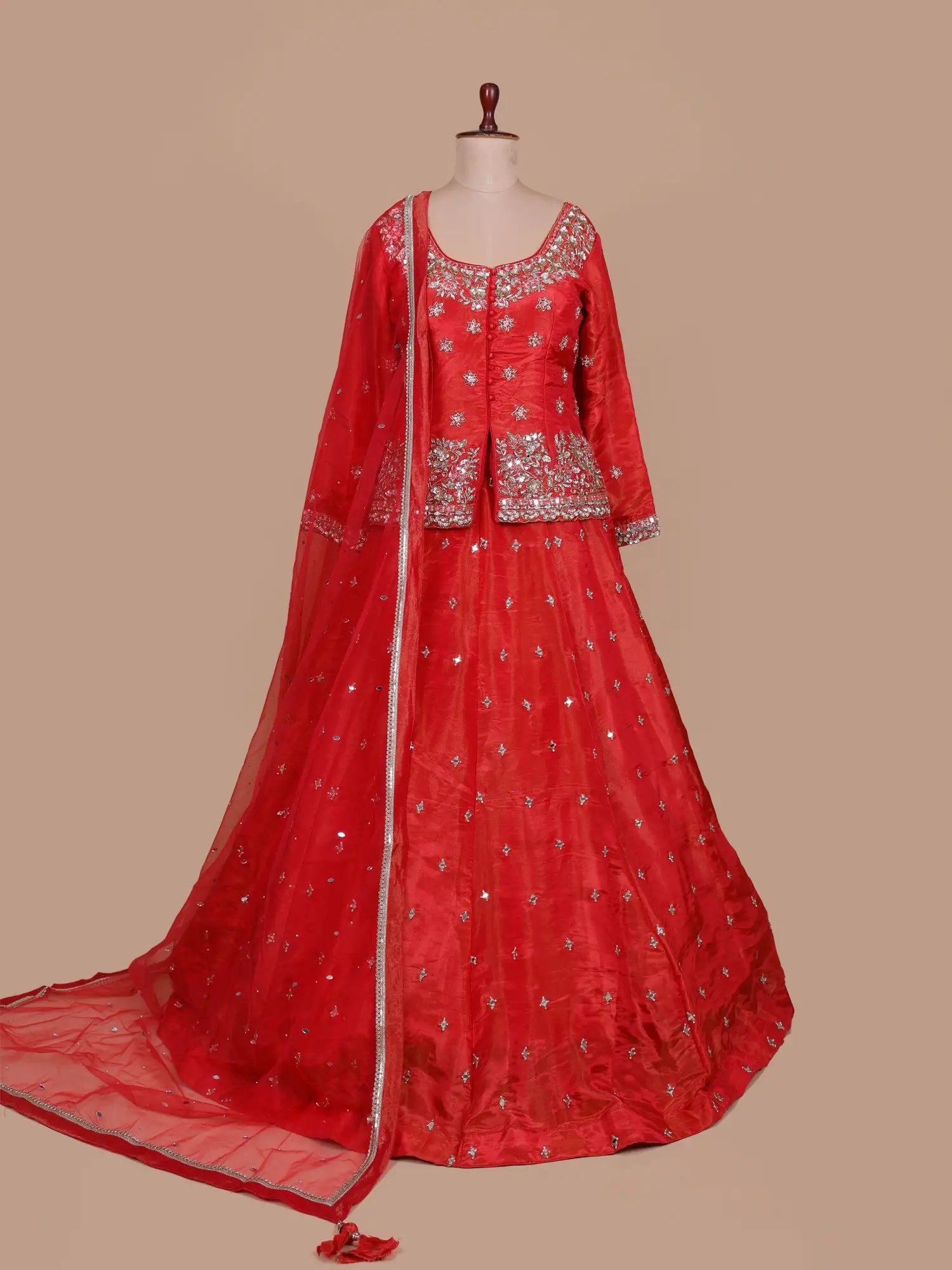 Buy Rust Orange Peplum Lehenga With Signature Mirror Work