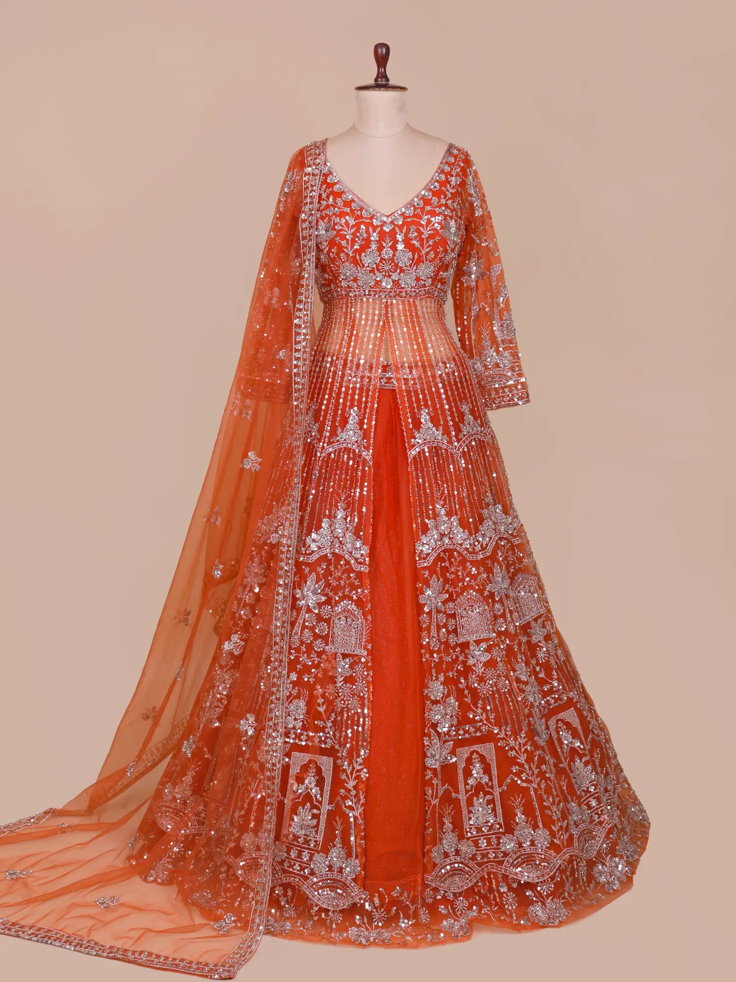 Exclusive Rust Orange Statement Indo Western Lehenga Collection Online