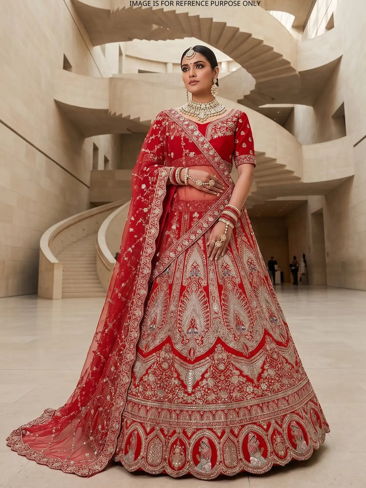 Regal Silk Bridal Lehenga with Blue Peacock and Portrait Embroidery