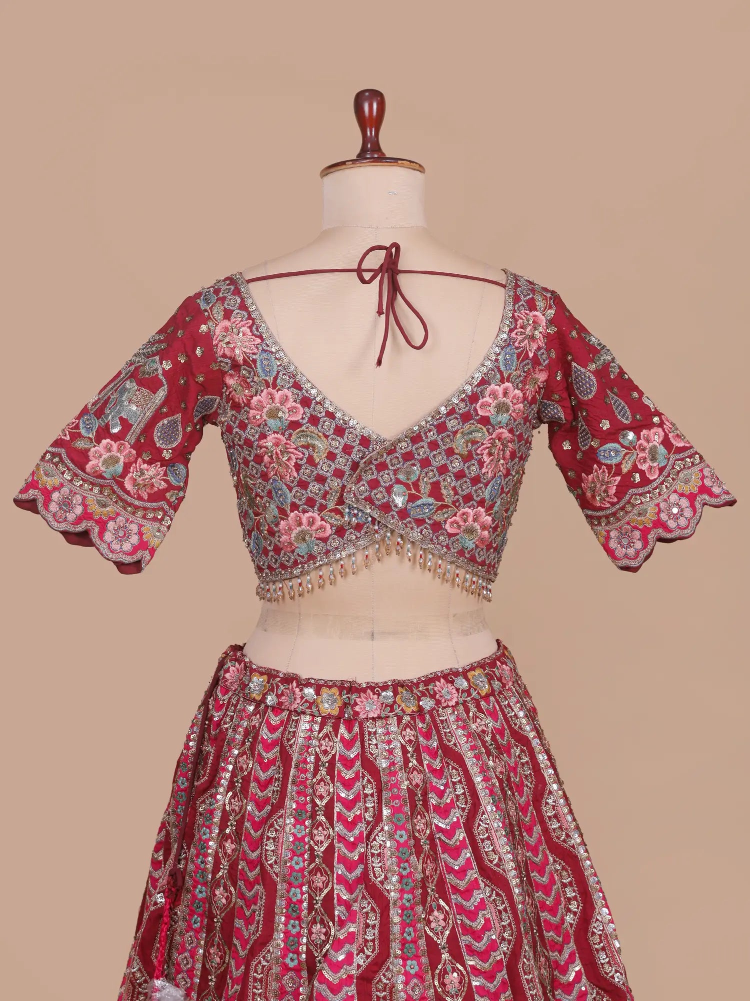 Premium Rani Maroon Silk Bridal Lehenga Inspired By Heritage Mirror Art