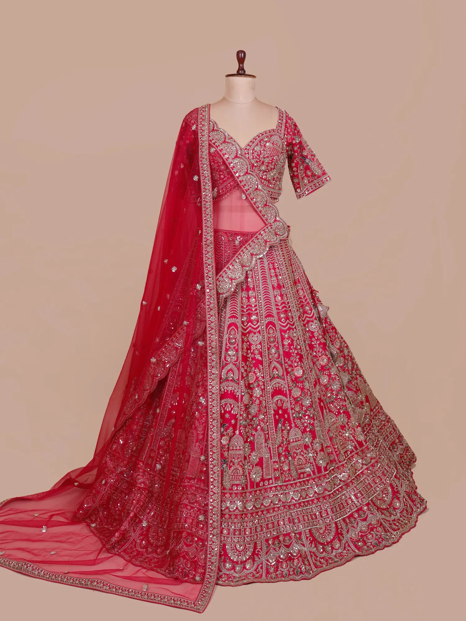 Rani Luxury Silk Bridal Lehenga Enhanced By Aari Dori Craft