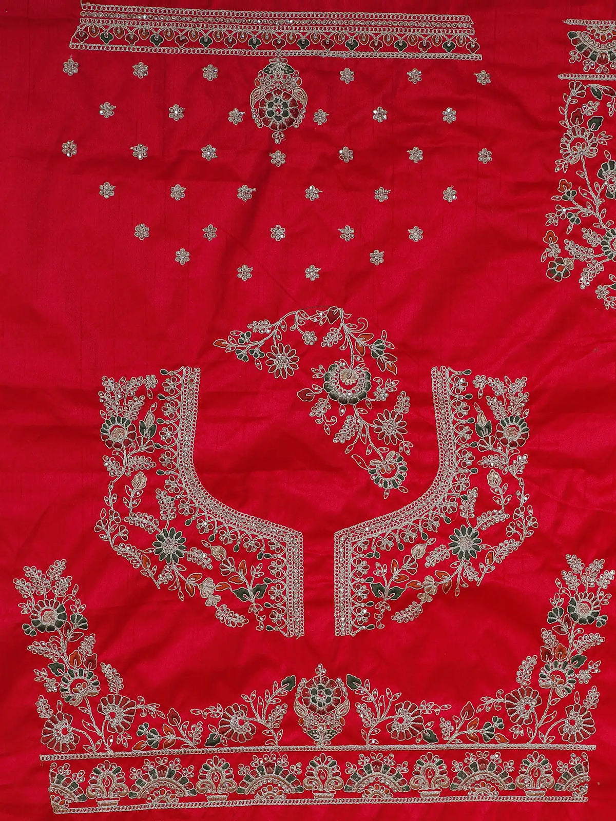 Red Silk Bridal Wedding Lehenga with Artistic Floral Embroidery Pattern