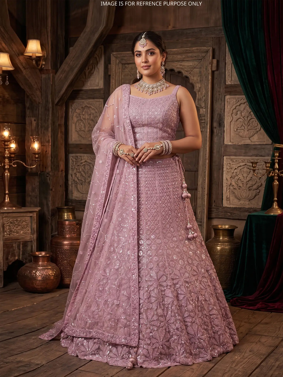 Rosy Pink Net Mermaid Fishcut Lehenga Featuring Beads Work