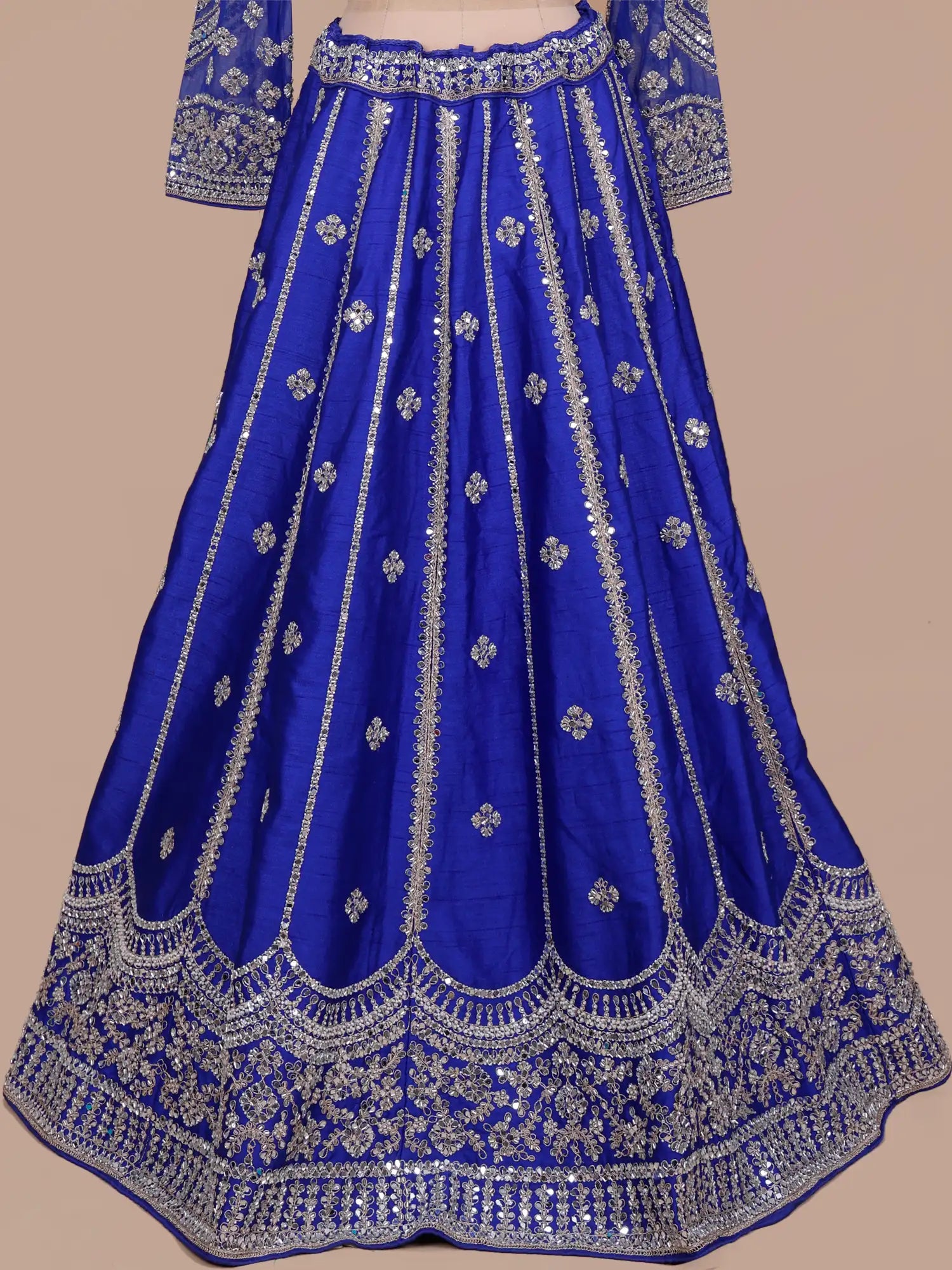 Choose Regal Royal Blue Silk Lehenga Choli In Mirror Moti Work