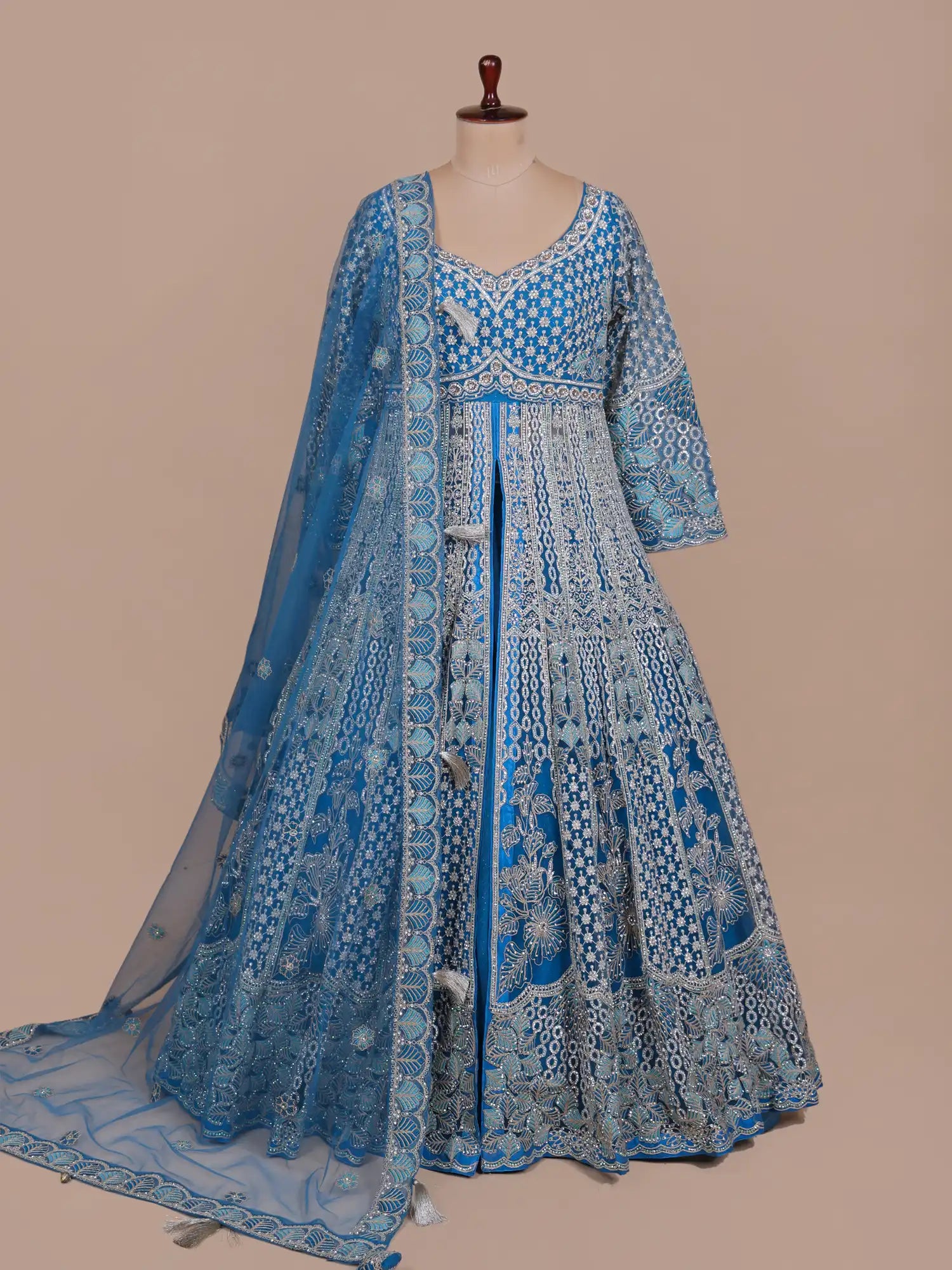 Shop Lavish Blue Indo Western Lehenga With Rich Handwork