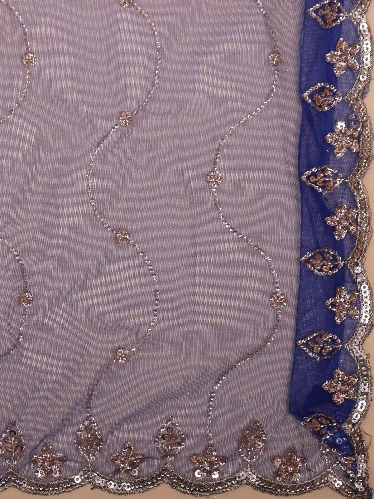 Royal Blue Occasion Wear Lehenga with Vertical Sequin Floral Detailing
