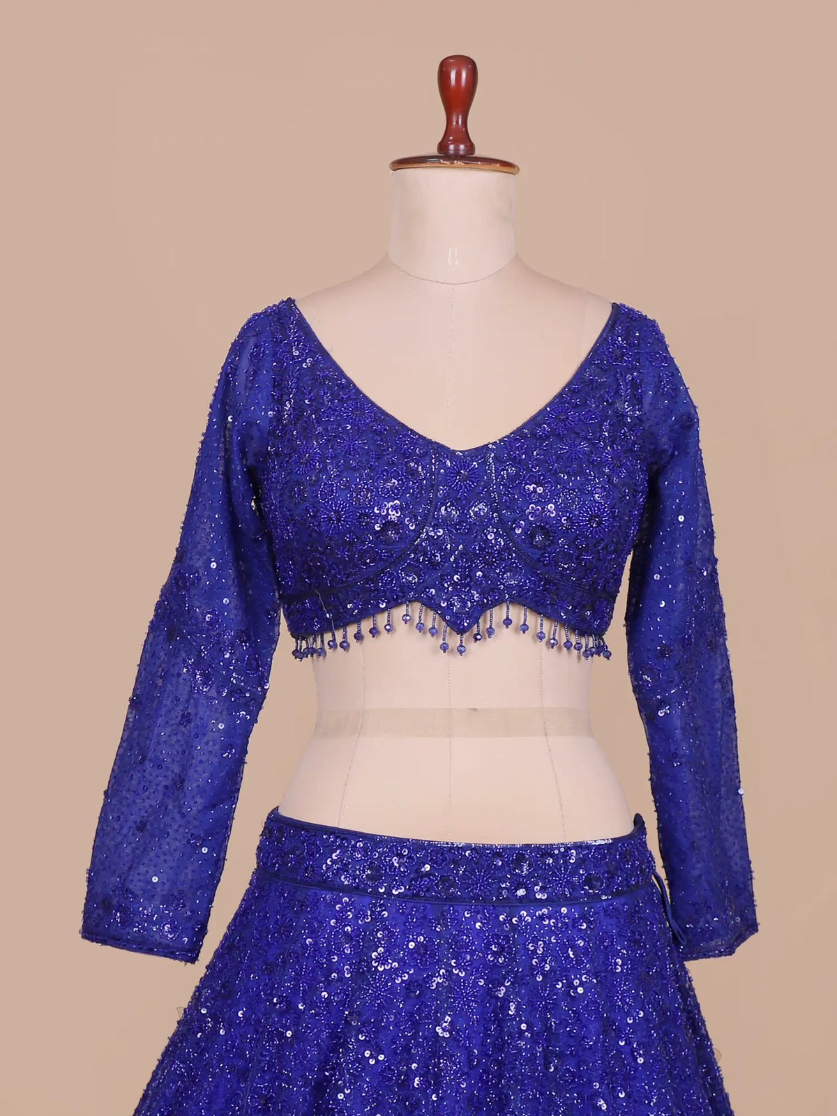 Get Royal Blue Net Designer Ready Made Lehenga with Beads Sequin Work