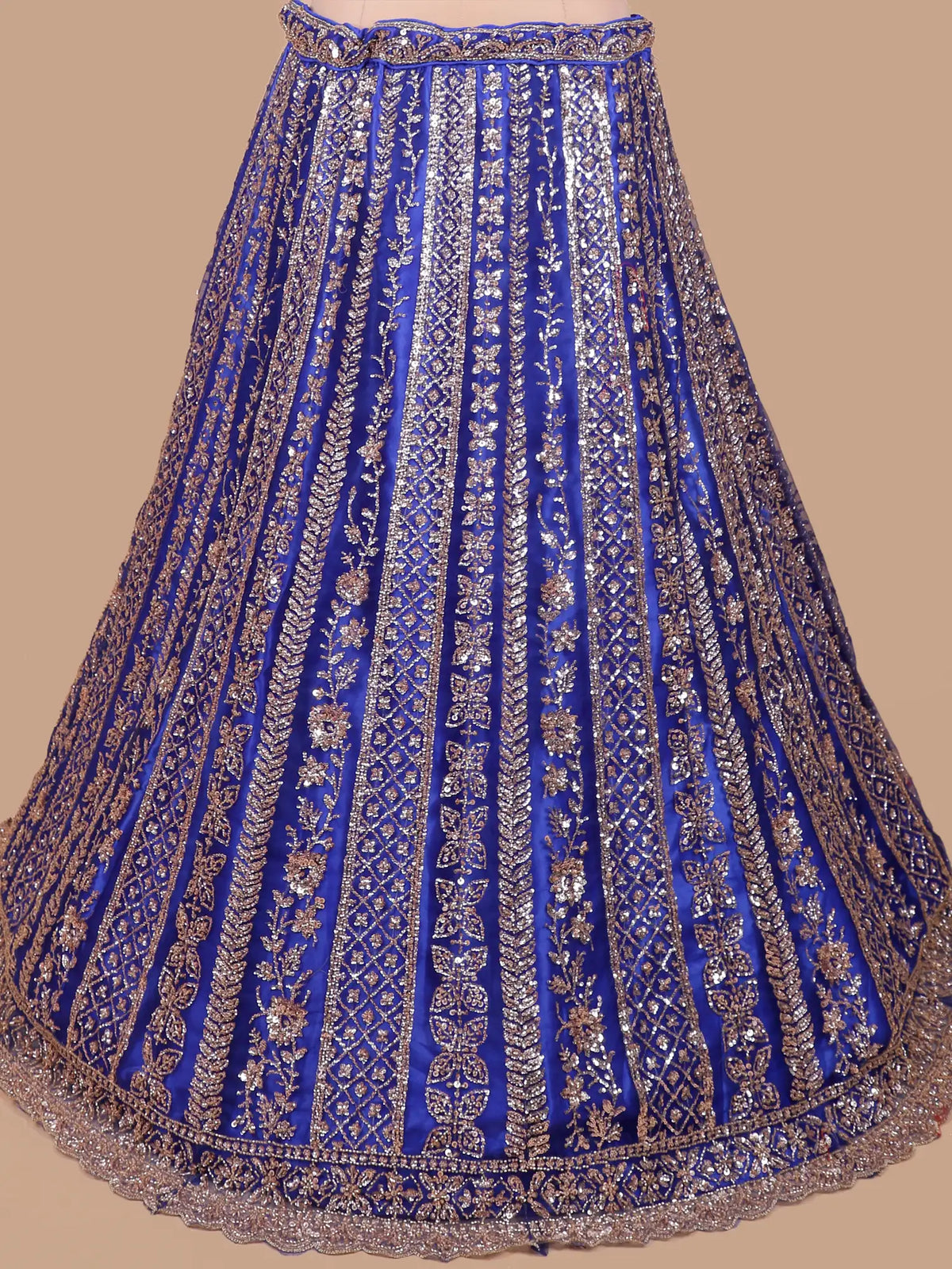 Royal Blue Occasion Wear Lehenga with Vertical Sequin Floral Detailing
