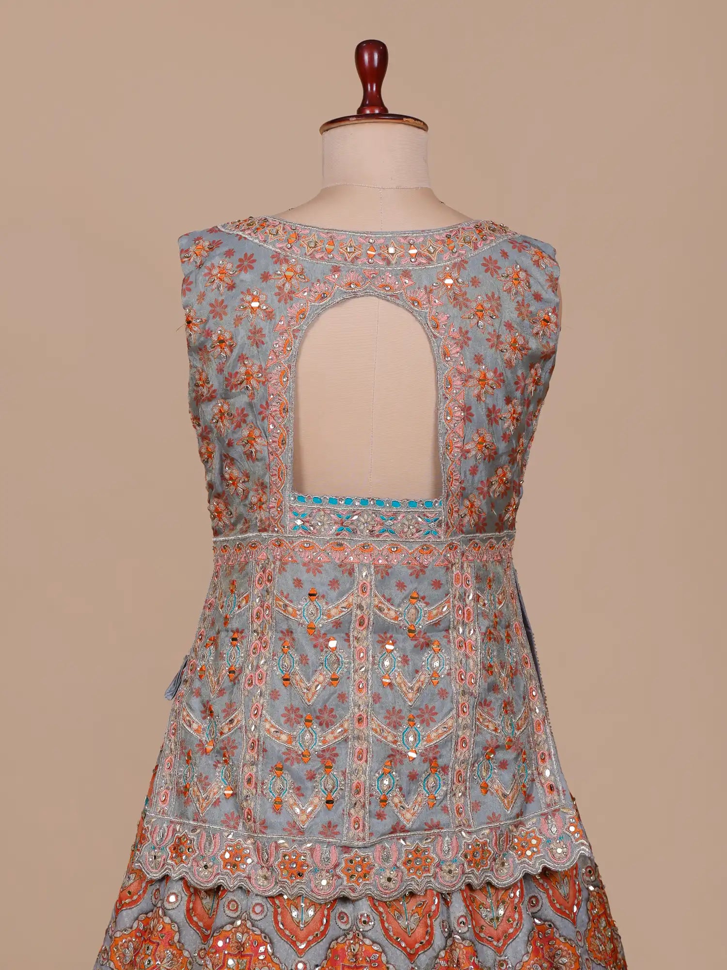 Explore Graceful Multi Color Printed Silk Peplum Lehenga Online